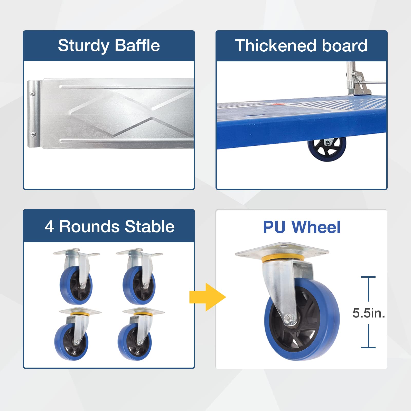 300kg Foldable Warehouse Platform Trolley Truck Dolly Platform Cart Swivel Wheels Moving Cart Flatbed - Image 3