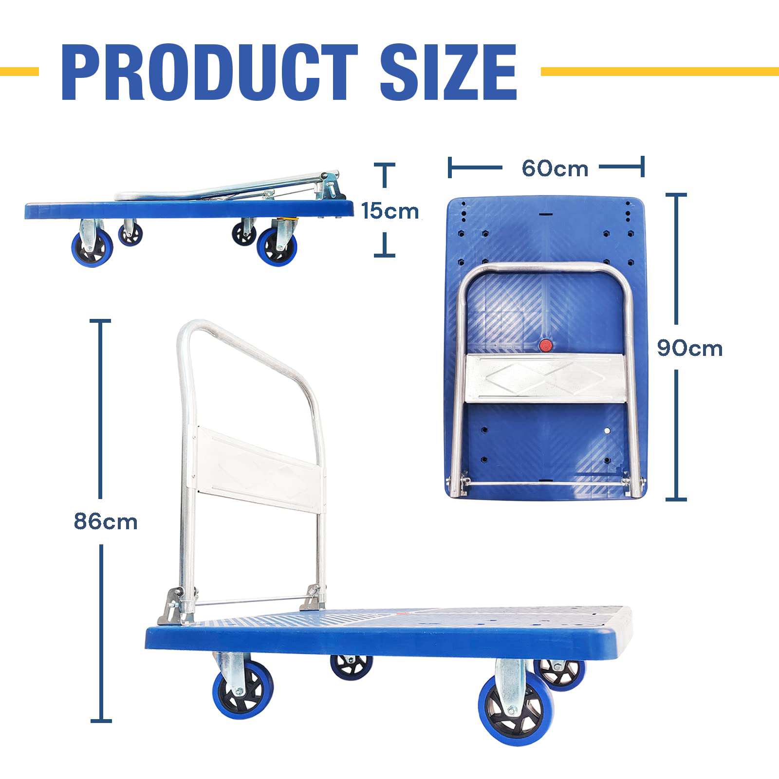 300kg Foldable Warehouse Platform Trolley Truck Dolly Platform Cart Swivel Wheels Moving Cart Flatbed - Image 8