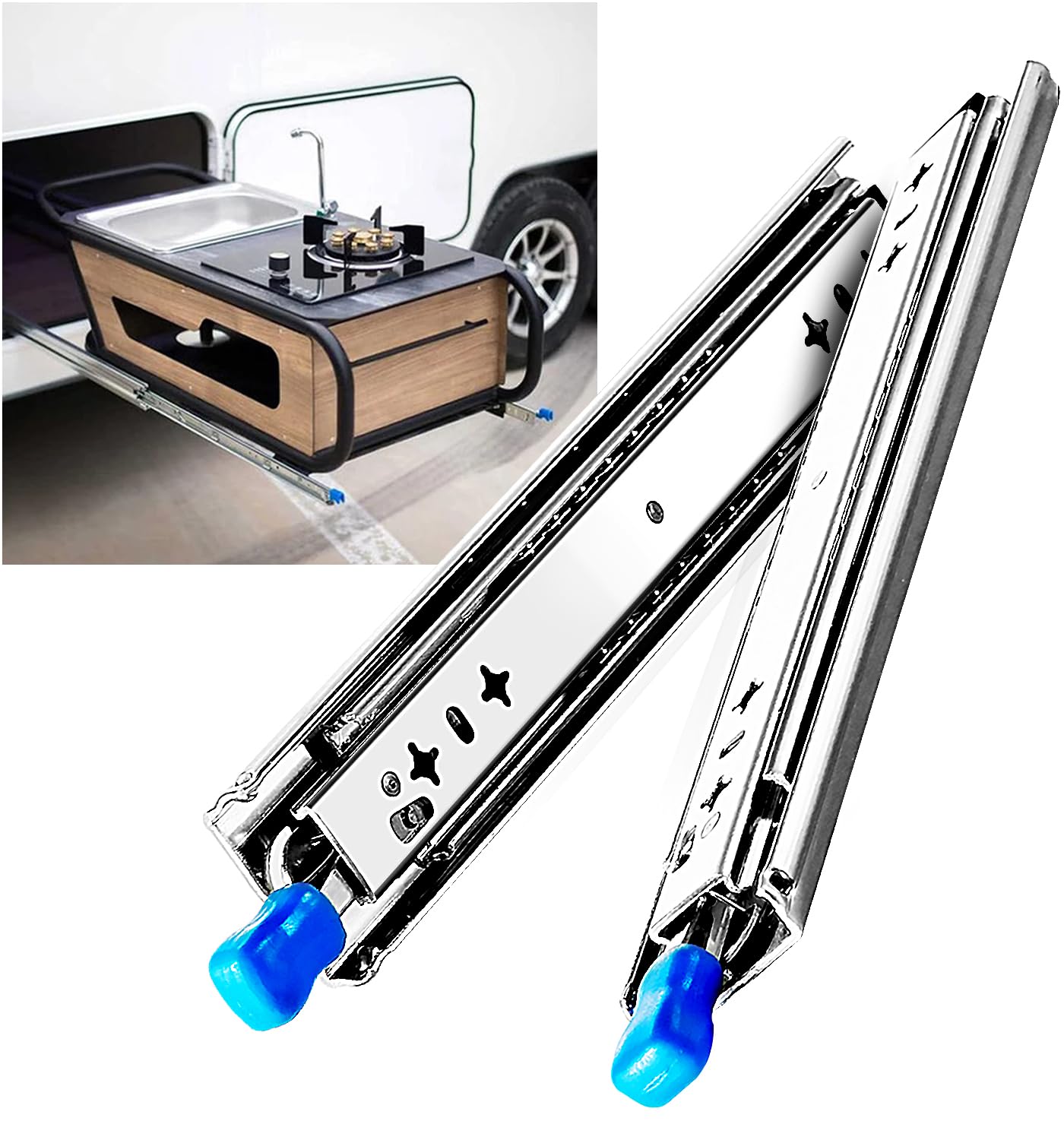 40in Pair 1000 - 2000mm 150KG Capacity Heavy Duty Trailer Drawer Slides Rails Runners Locking - Image 1