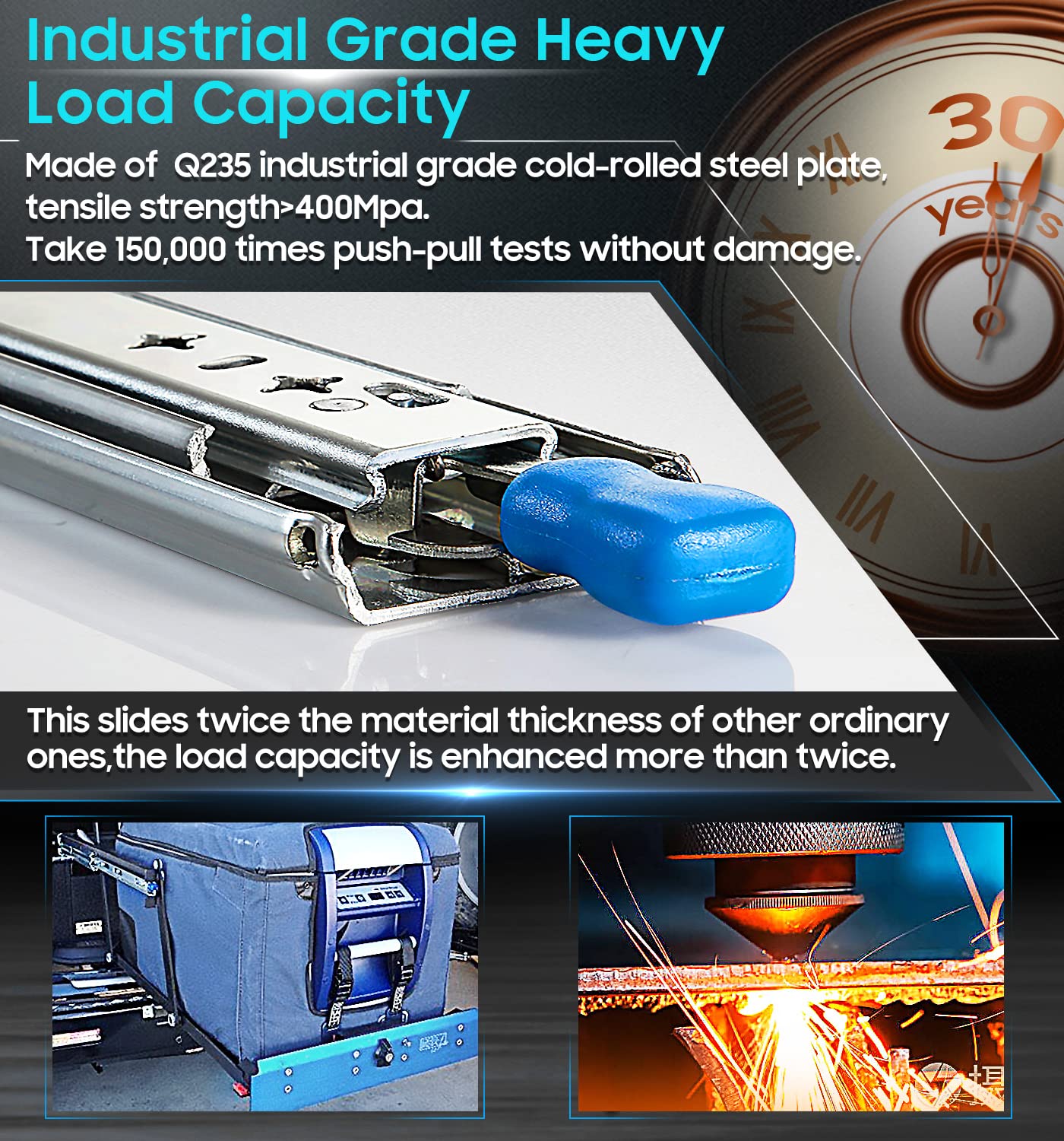 40in Pair 1000 - 2000mm 150KG Capacity Heavy Duty Trailer Drawer Slides Rails Runners Locking - Image 2
