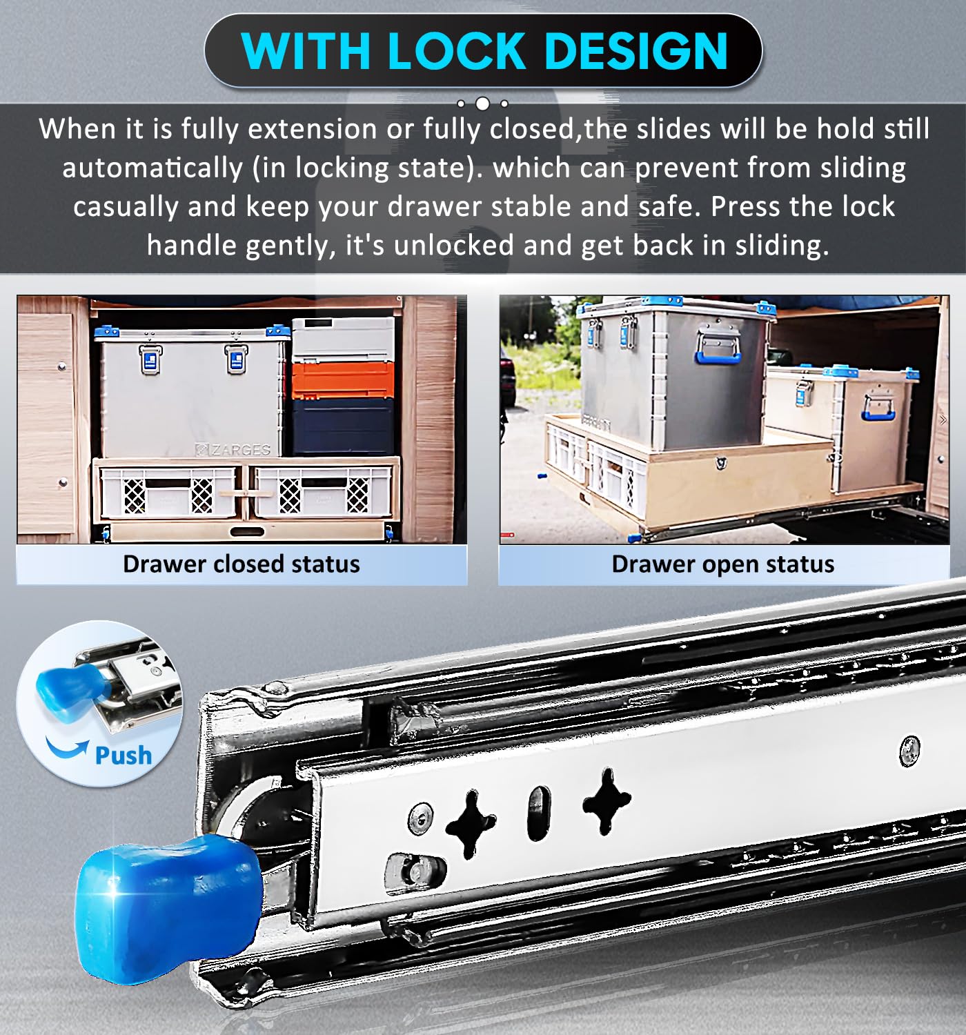 40in Pair 1000 - 2000mm 150KG Capacity Heavy Duty Trailer Drawer Slides Rails Runners Locking - Image 3