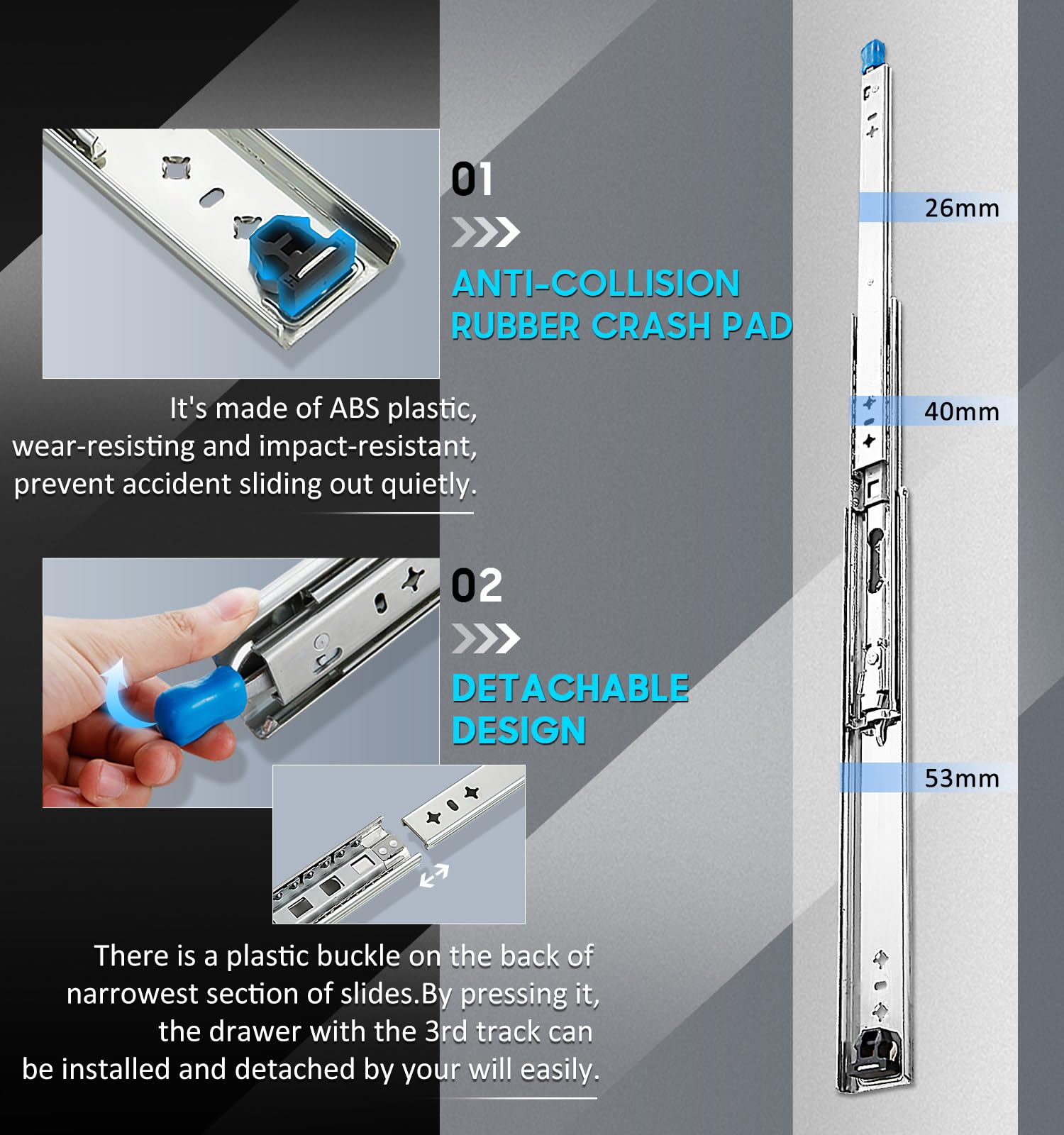 40in Pair 1000 - 2000mm 150KG Capacity Heavy Duty Trailer Drawer Slides Rails Runners Locking - Image 4