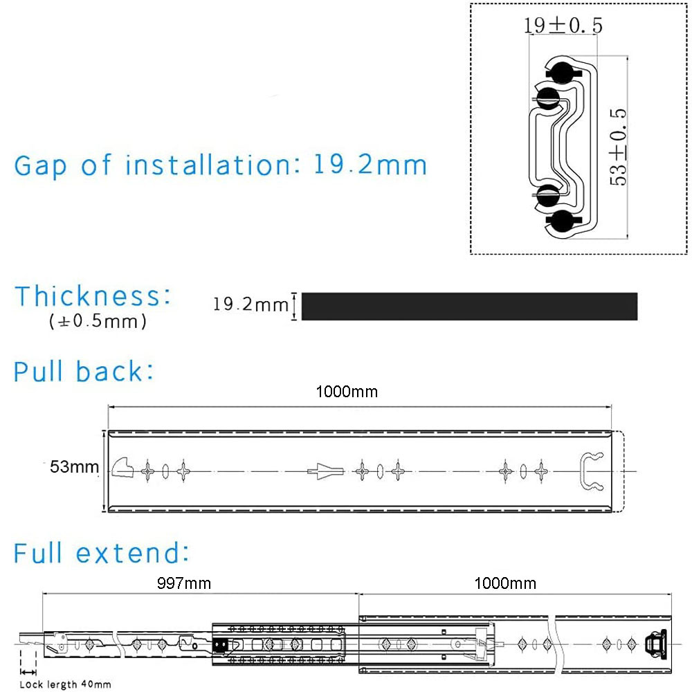 40in Pair 1000 - 2000mm 150KG Capacity Heavy Duty Trailer Drawer Slides Rails Runners Locking - Image 6