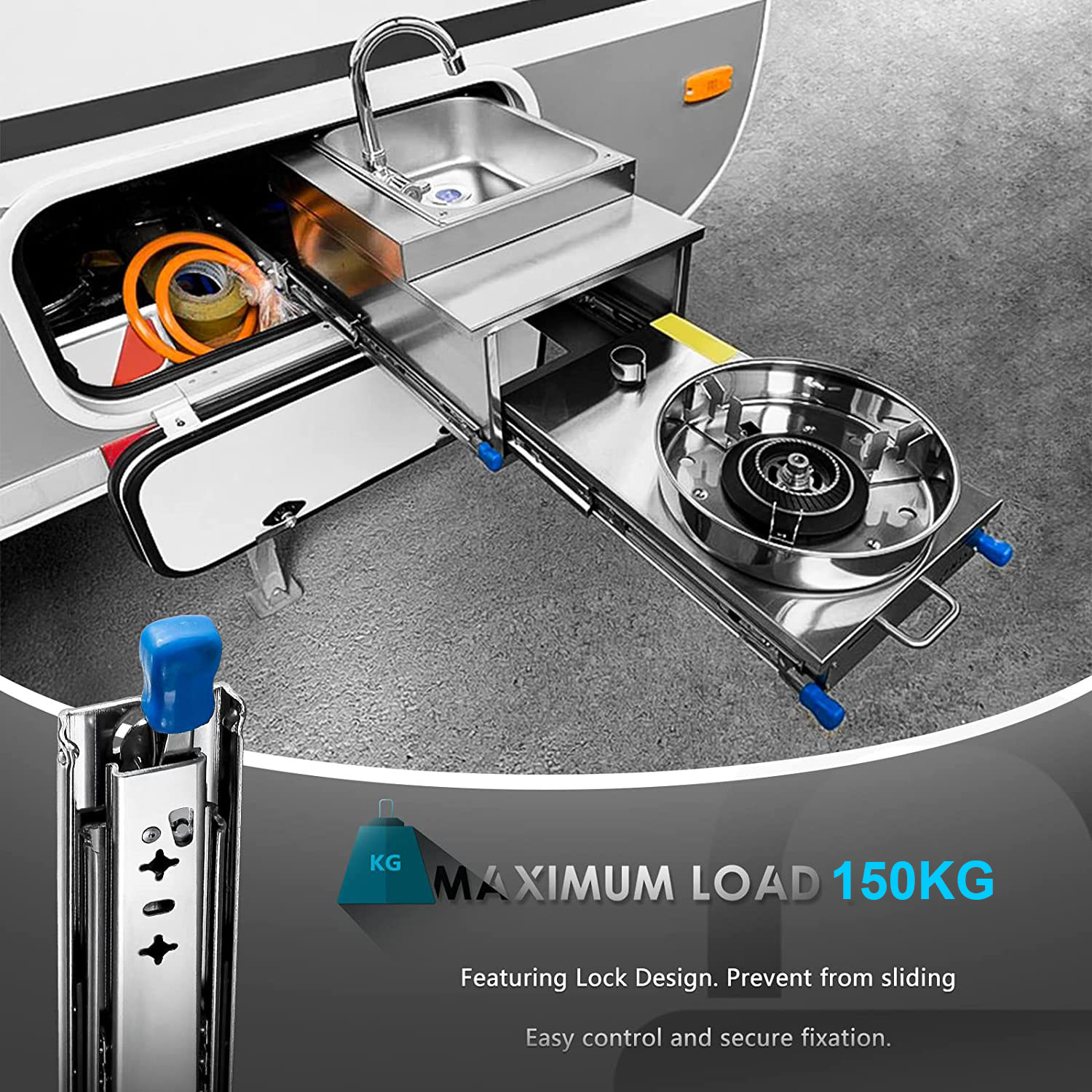 40in Pair 1000 - 2000mm 150KG Capacity Heavy Duty Trailer Drawer Slides Rails Runners Locking - Image 7