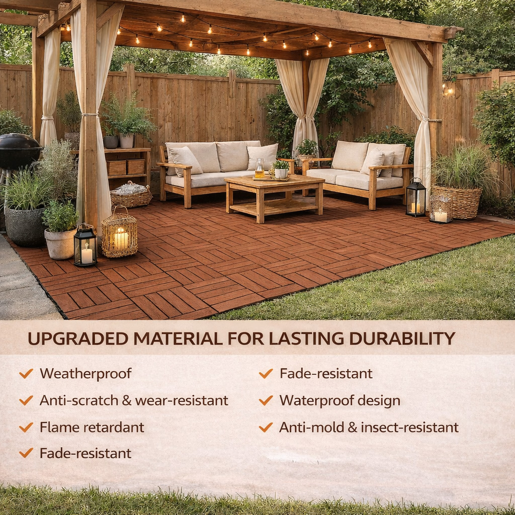10PCS Interlocking Patio Deck Tiles 30cm x 30cm Outdoor Wood Flooring for Patio Garden Balcony Poolside - Image 5