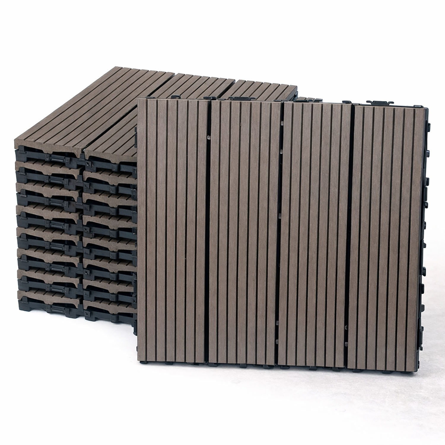 10PCS Interlocking Patio Deck Tiles 30cm x 30cm Outdoor Wood Flooring for Patio Garden Balcony Poolside Walnut - Image 1