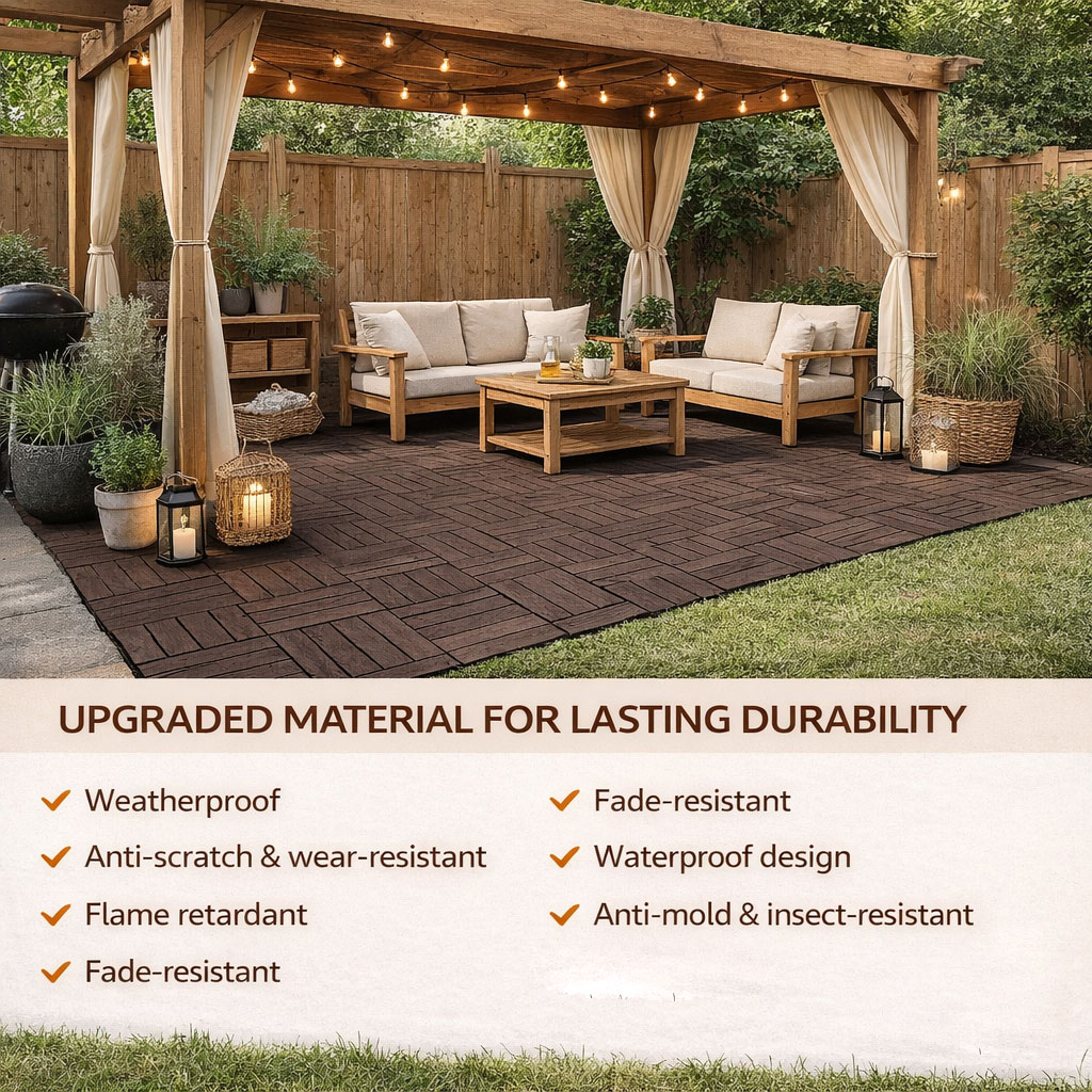 10PCS Interlocking Patio Deck Tiles 30cm x 30cm Outdoor Wood Flooring for Patio Garden Balcony Poolside Walnut - Image 7