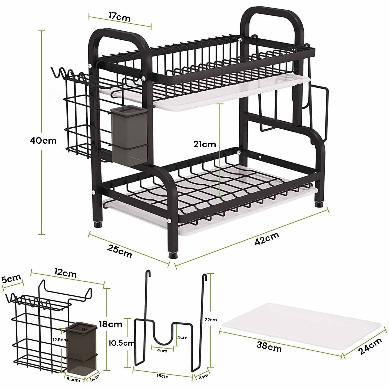 Dish Rack 2 Tier Dish Dryer Drainer Stainless Steel Dish Drying Rack Drip Trays Side Holder Kitchen Storage Save Space - Image 2