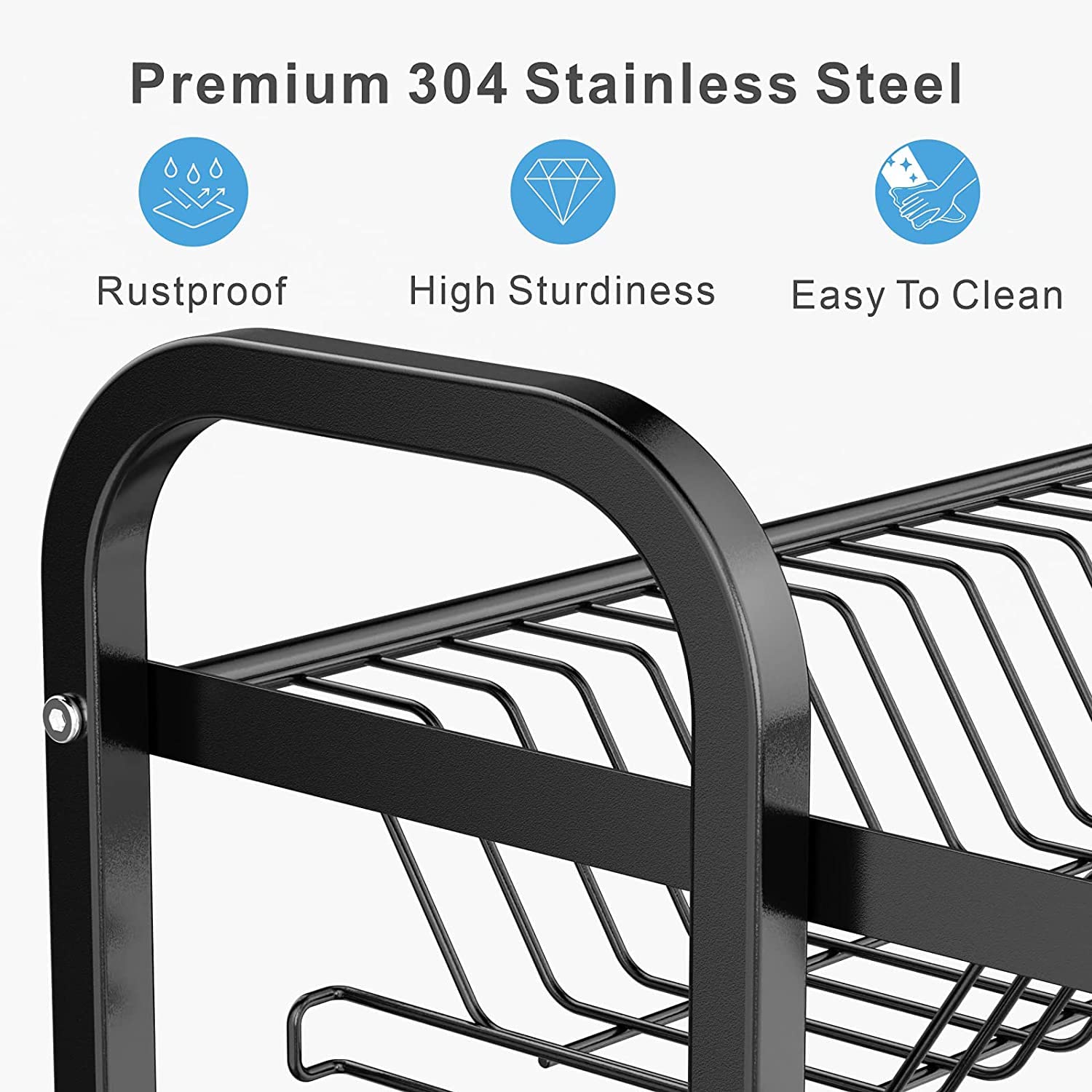 Dish Rack 2 Tier Dish Dryer Drainer Stainless Steel Dish Drying Rack Drip Trays Side Holder Kitchen Storage Save Space - Image 5