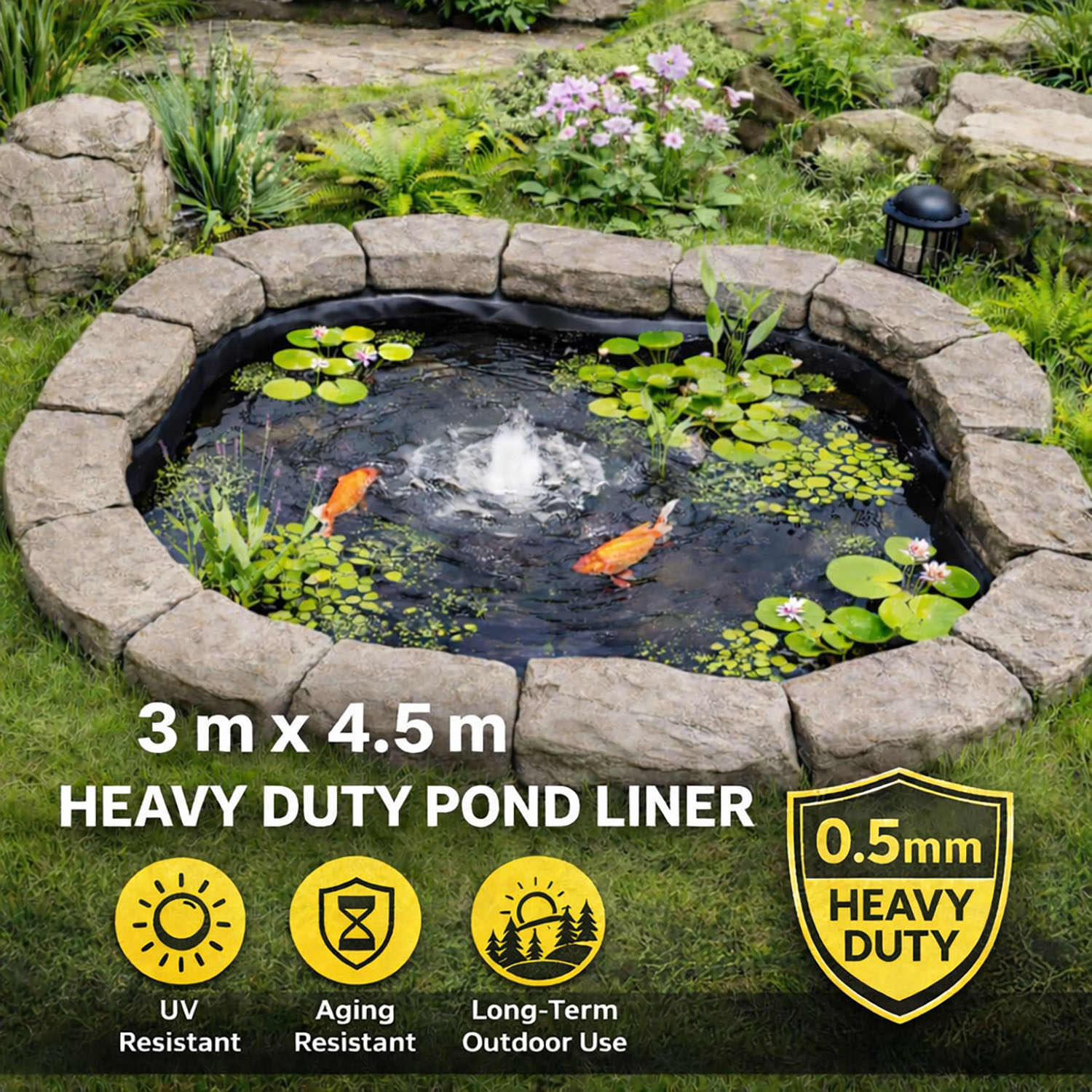 Heavy Duty 0.5mm HDPE Pond Liner Waterproof Sheet 4.5m x 3m for Garden & Fish Ponds - Image 2