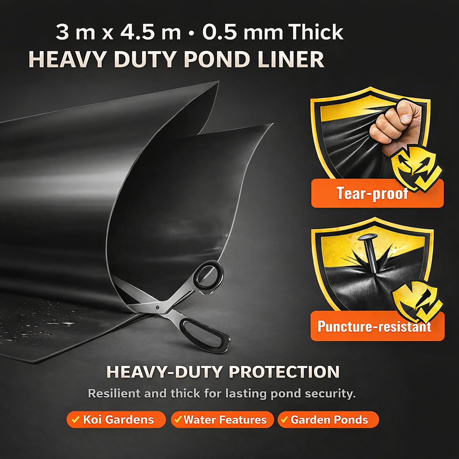 Heavy Duty 0.5mm HDPE Pond Liner Waterproof Sheet 4.5m x 3m for Garden & Fish Ponds - Image 3