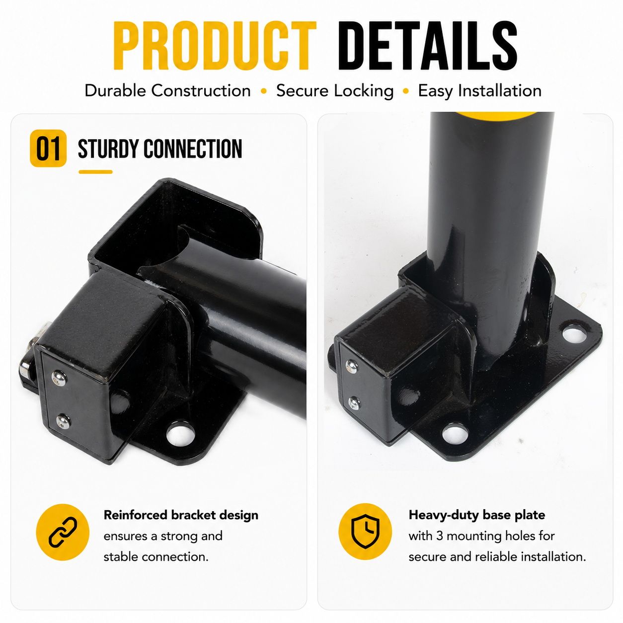 Heavy Duty Fold Down Parking Bollard Lockable Safety Post Yellow Black 61cm - Image 3