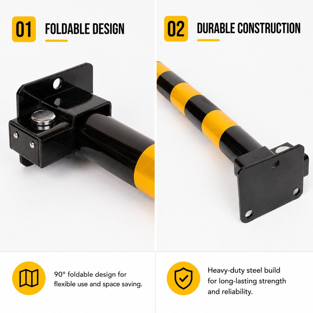 Heavy Duty Fold Down Parking Bollard Lockable Safety Post Yellow Black 61cm - Image 4