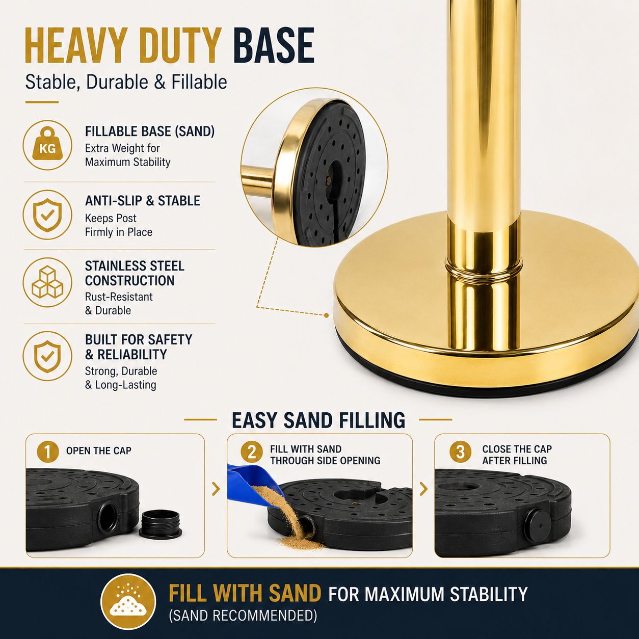 Gold Queue Barrier Stanchion Set of 2 with Red Velvet Rope Crowd Control Bollards - Image 5