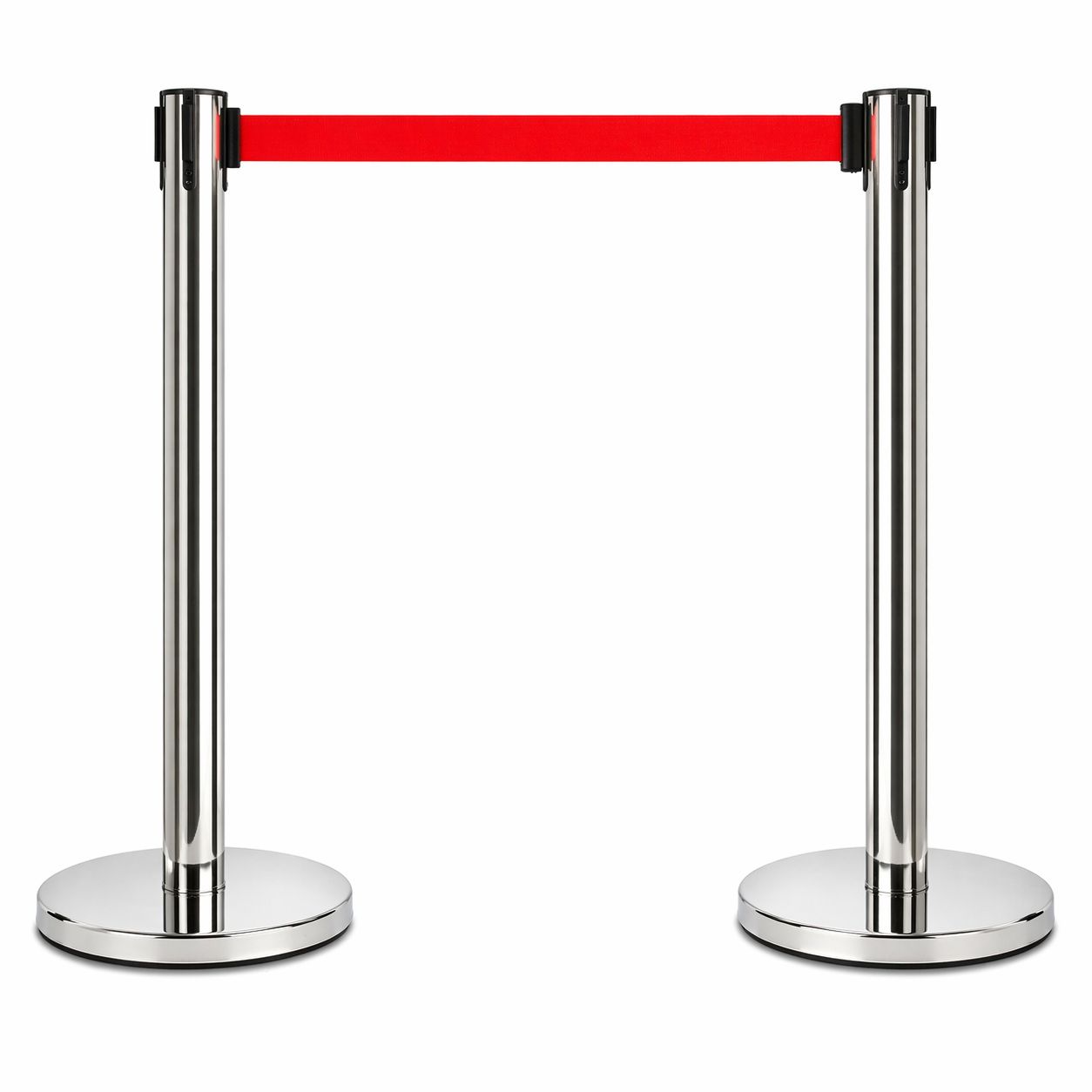 2 Pack Queue Barrier Stanchion Posts Retractable Belt Crowd Control Safety Barrier Silver Red - Image 1
