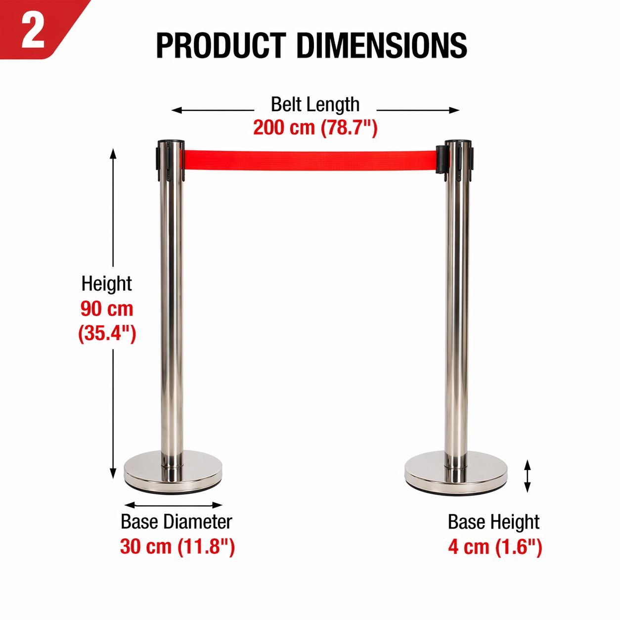 2 Pack Queue Barrier Stanchion Posts Retractable Belt Crowd Control Safety Barrier Silver Red - Image 3