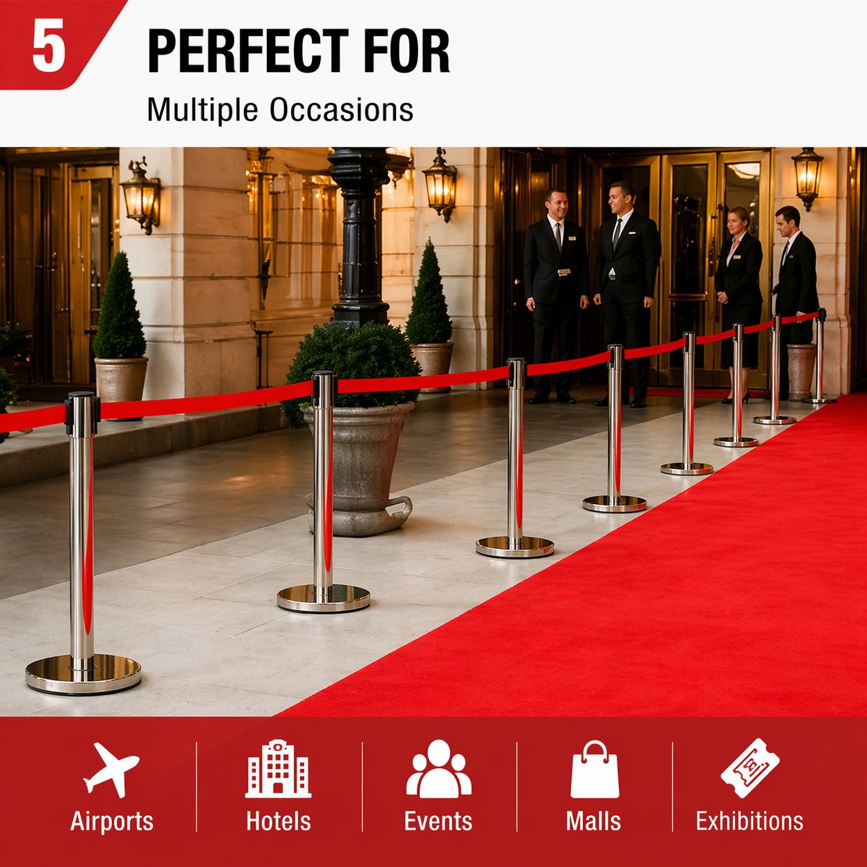 2 Pack Queue Barrier Stanchion Posts Retractable Belt Crowd Control Safety Barrier Silver Red - Image 6