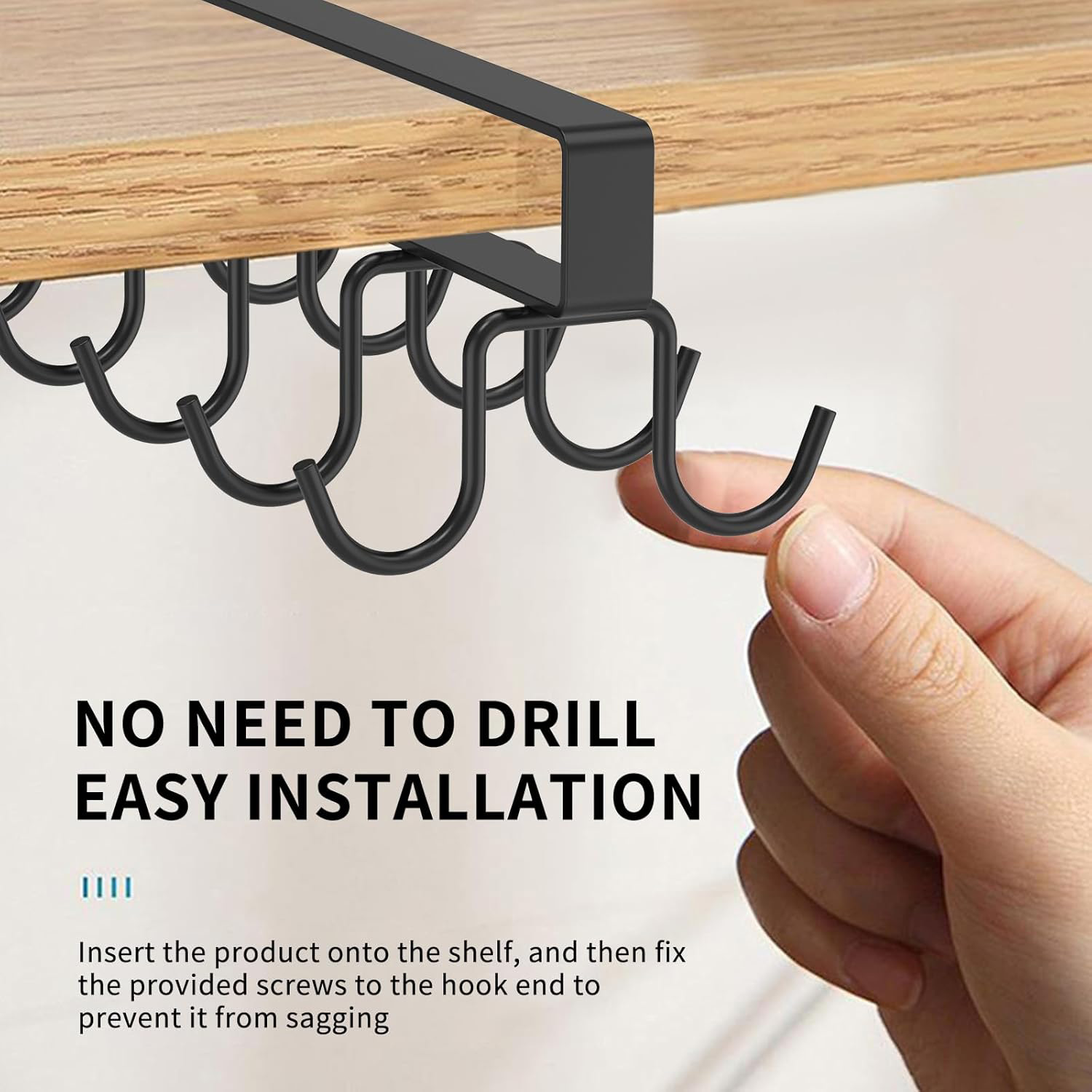 Under Cabinet Mug Holder 12 Hooks No Drill Cup Rack Organizer for Kitchen Storage Black - Image 5