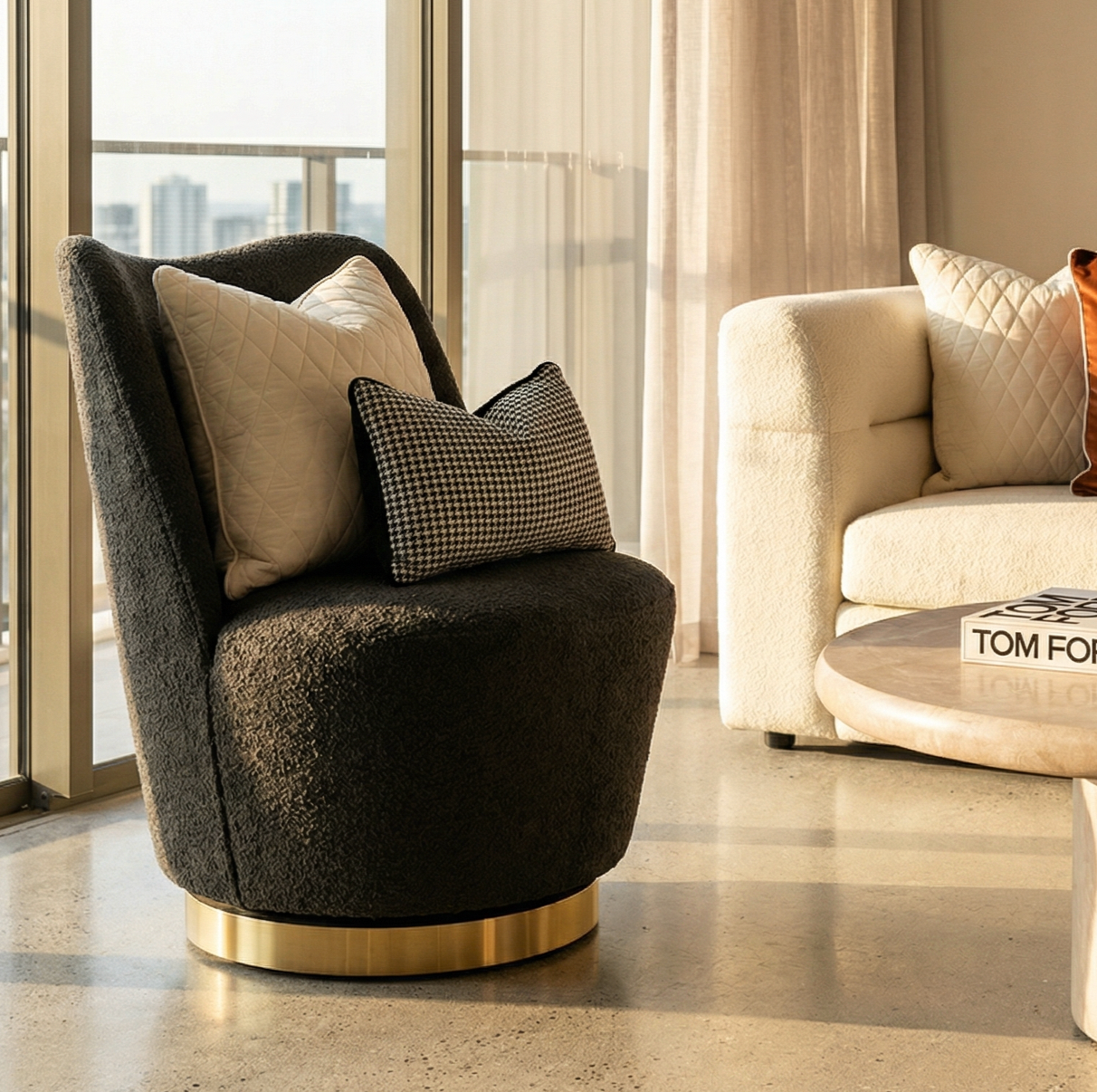 Interior Ave - Chateau Swivel Accent Chair - Charcoal Boucle - Image 1