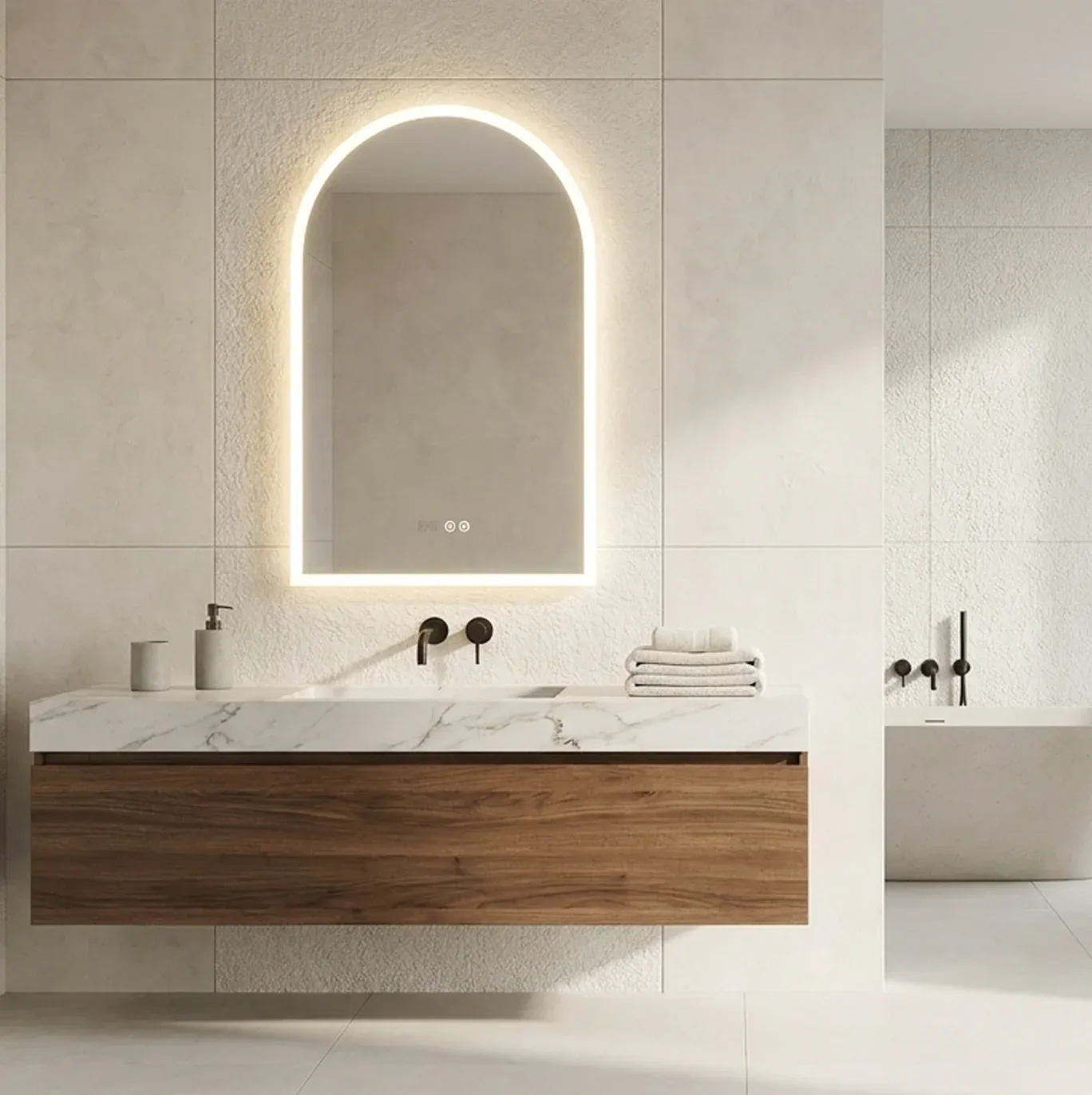 Interior Ave - 90 x 60cm Arched LED Bathroom Mirror - Image 1
