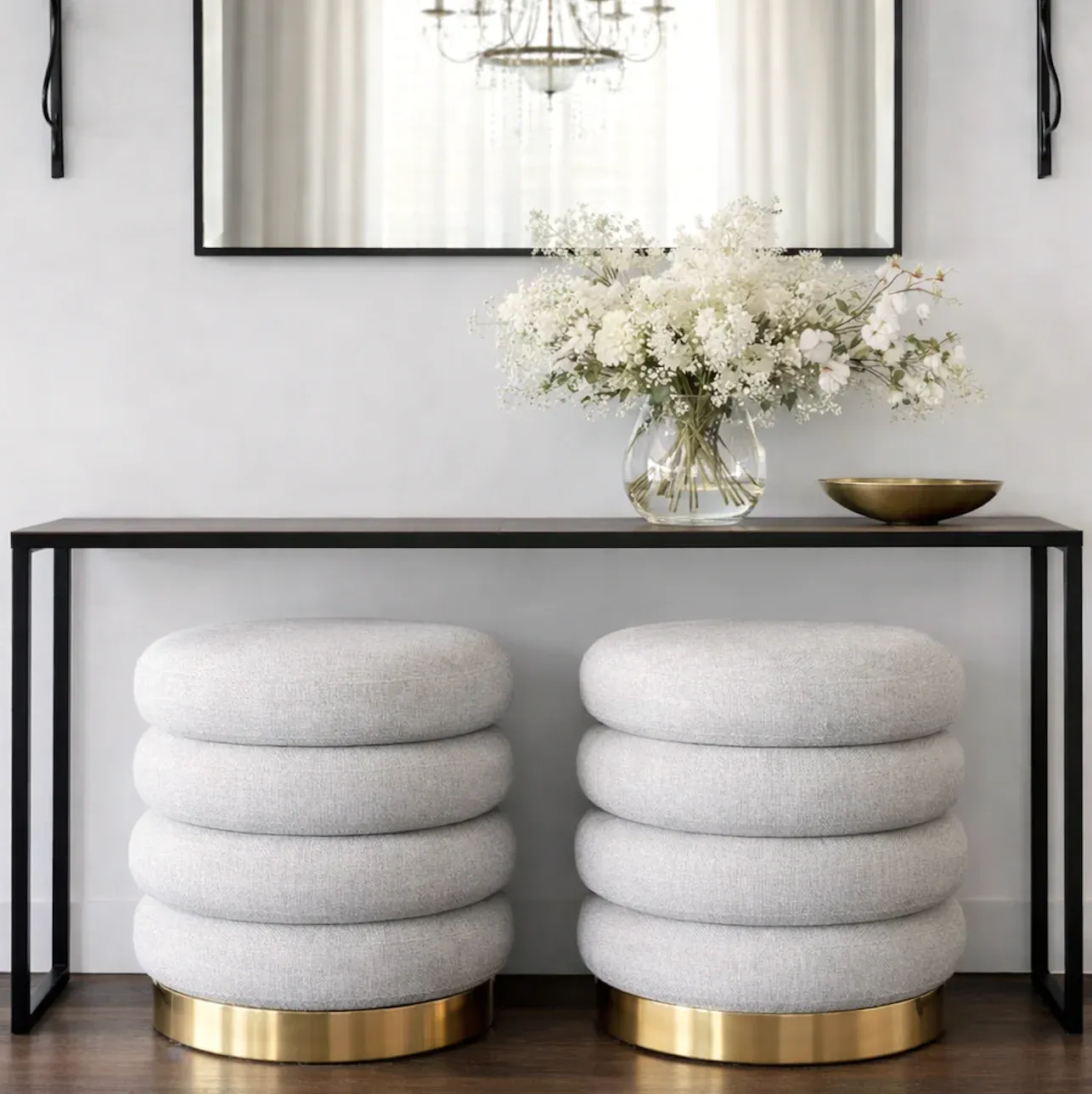 Interior Ave - Roma Round Tweed Ottoman / Footstool – Light Grey - Image 2