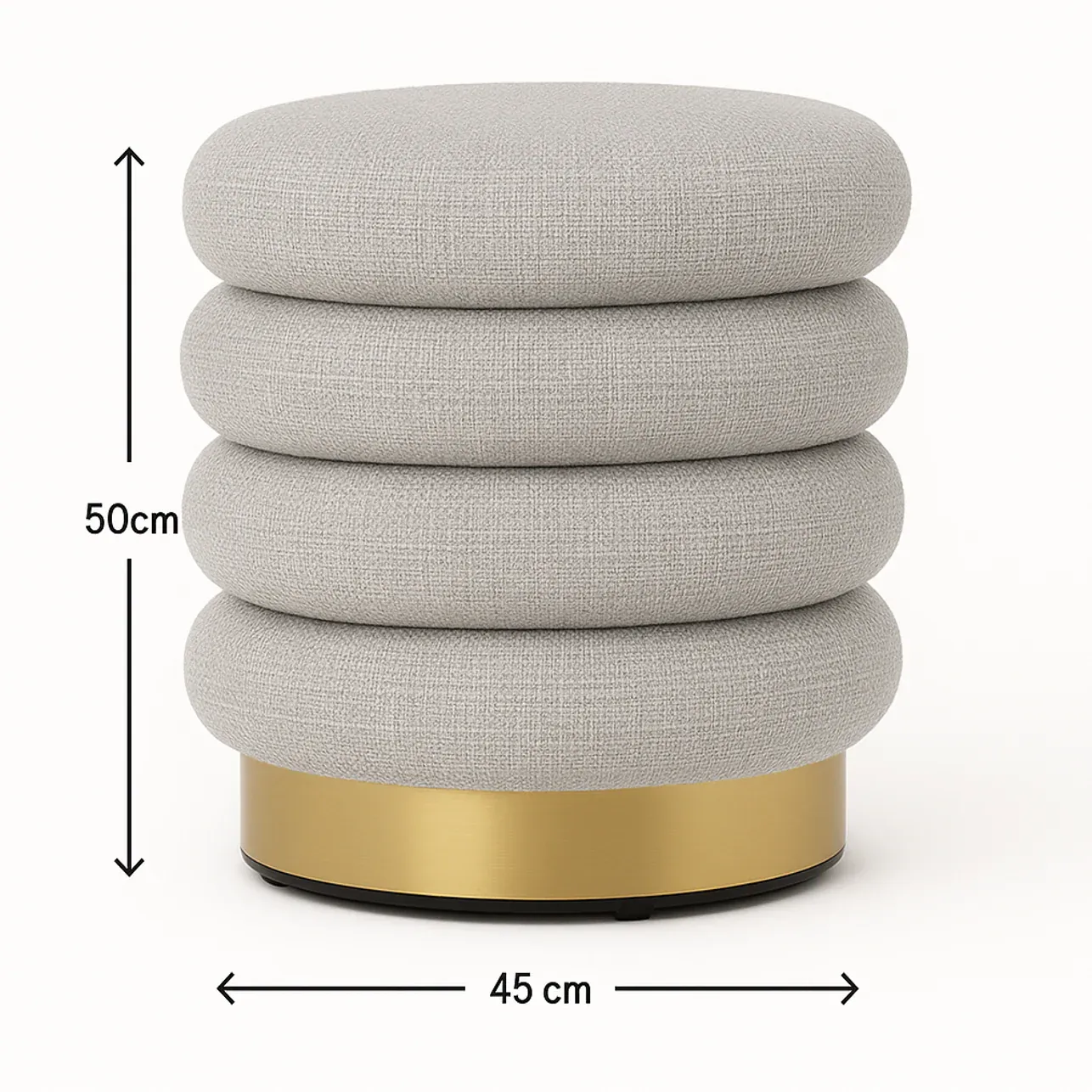 Interior Ave - Roma Round Tweed Ottoman / Footstool – Light Grey - Image 4