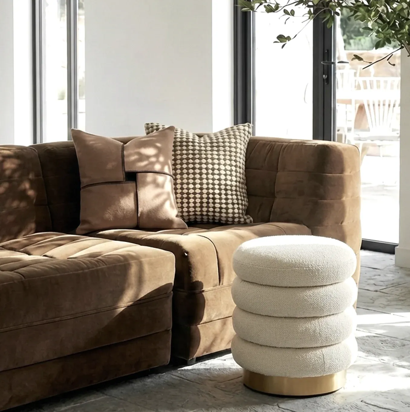 Interior Ave - Roma Round Milan Ottoman / Footstool – Off White - Image 1