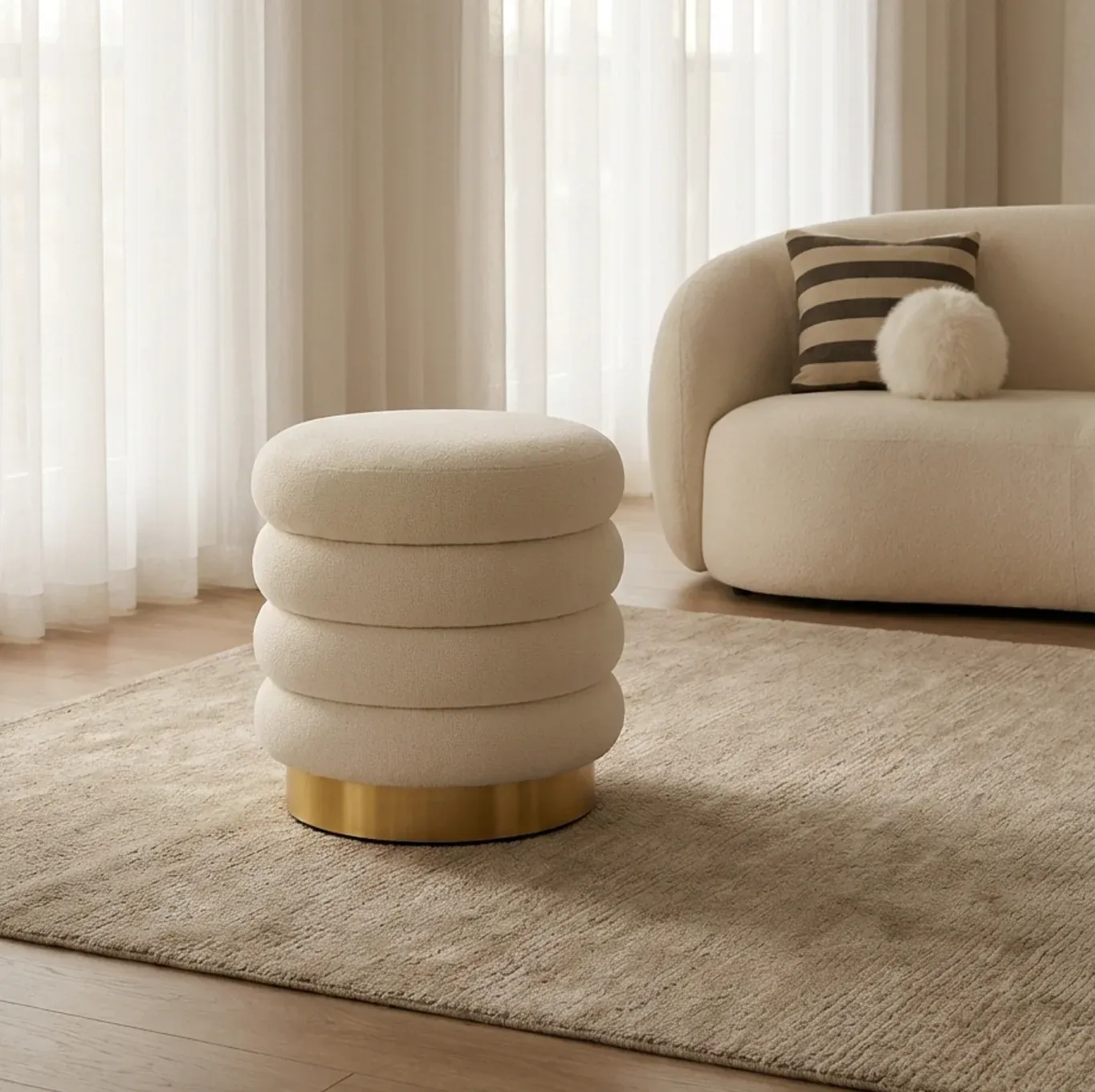 Interior Ave - Roma Round Milan Ottoman / Footstool – Off White - Image 2