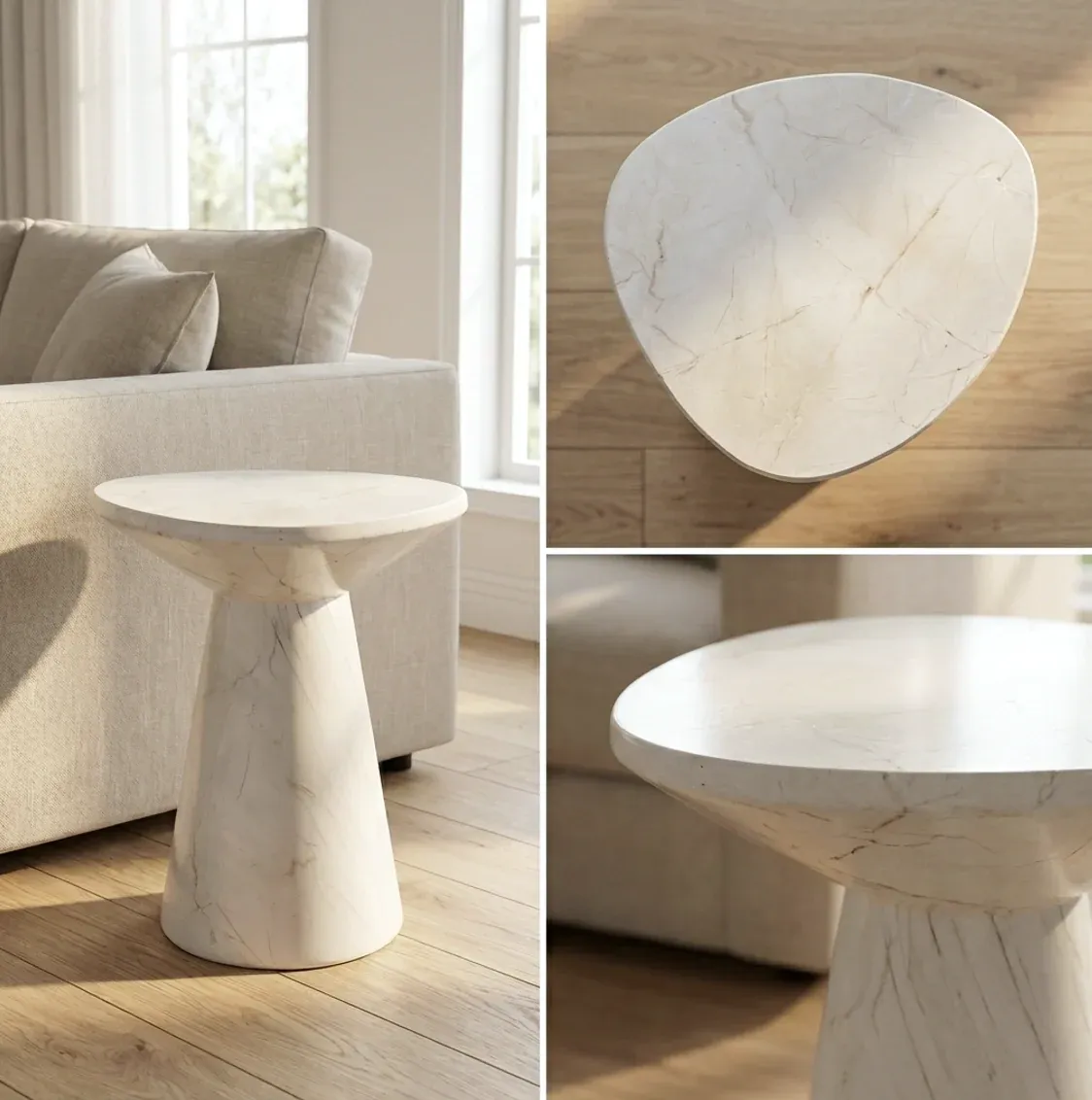 Interior Ave - Veneta Stone Side Table - Calacatta Ivory Finish - Image 4