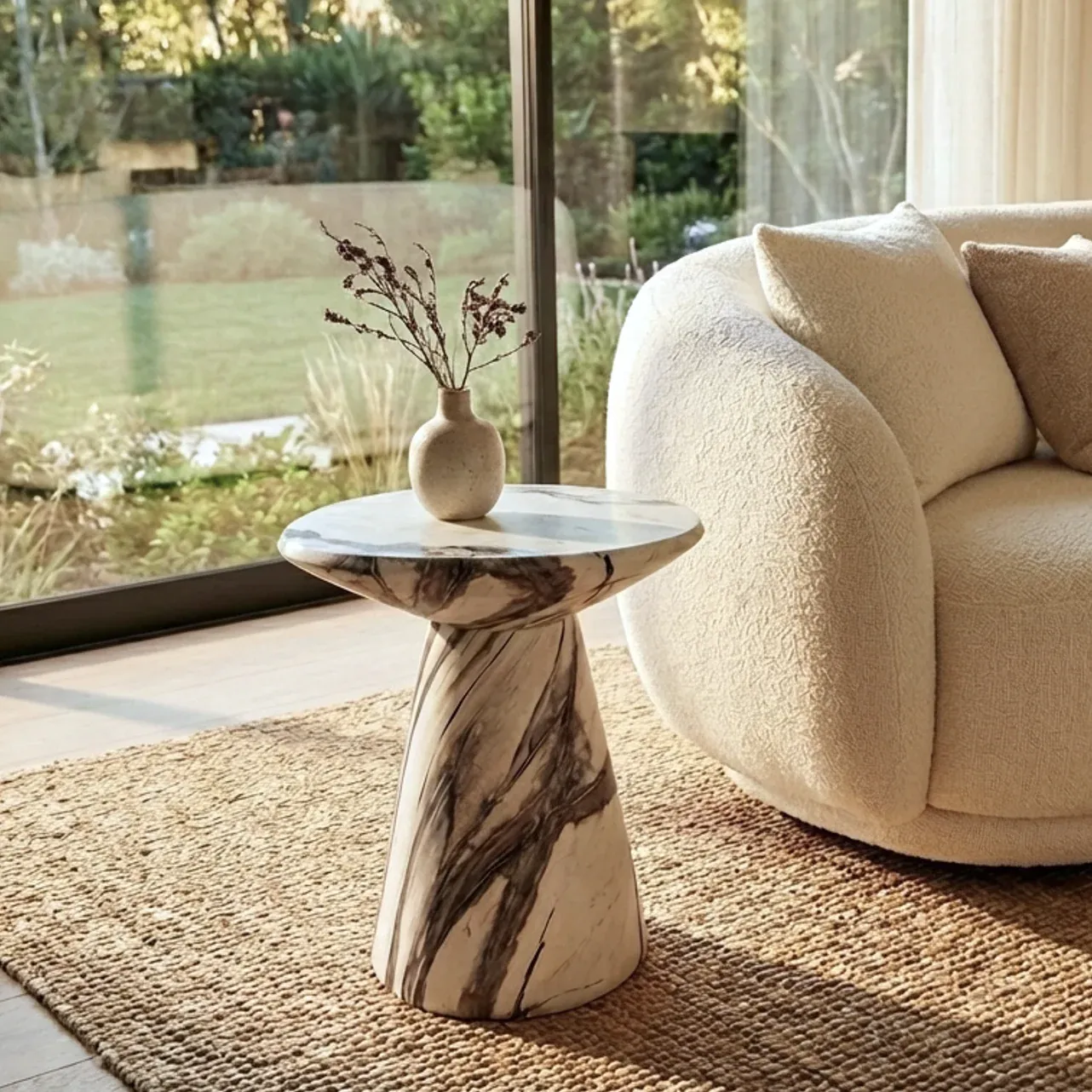 Interior Ave - Veneta Stone Side Table - Panda Marble Finish - Image 2