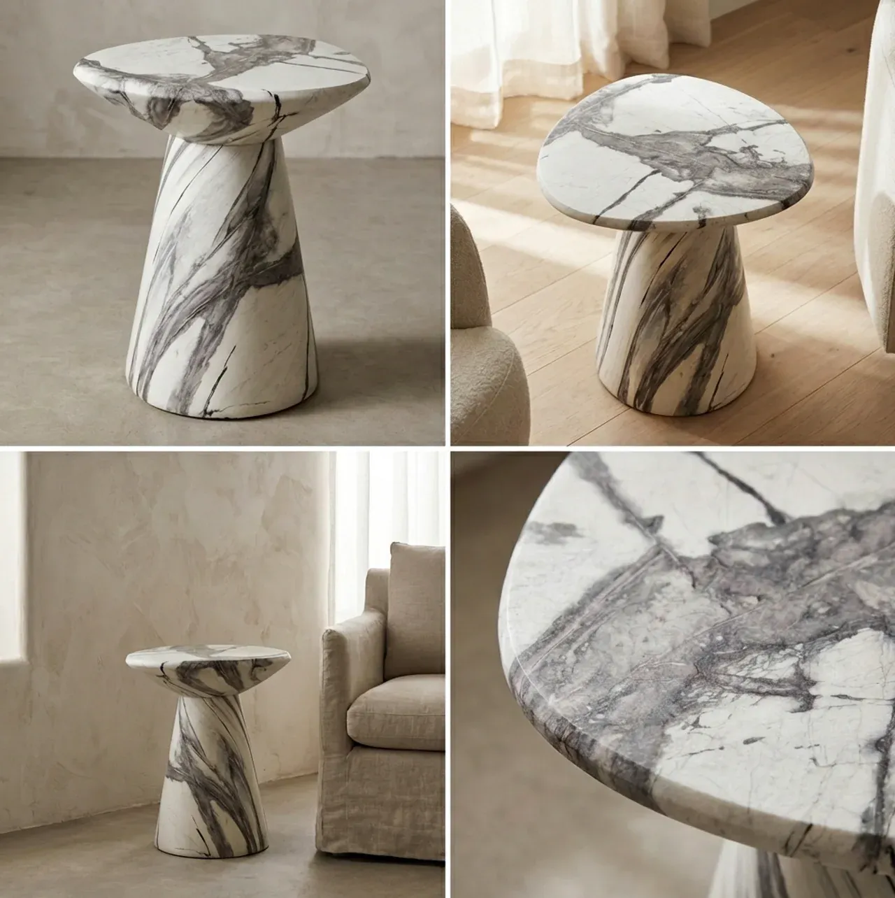 Interior Ave - Veneta Stone Side Table - Panda Marble Finish - Image 5