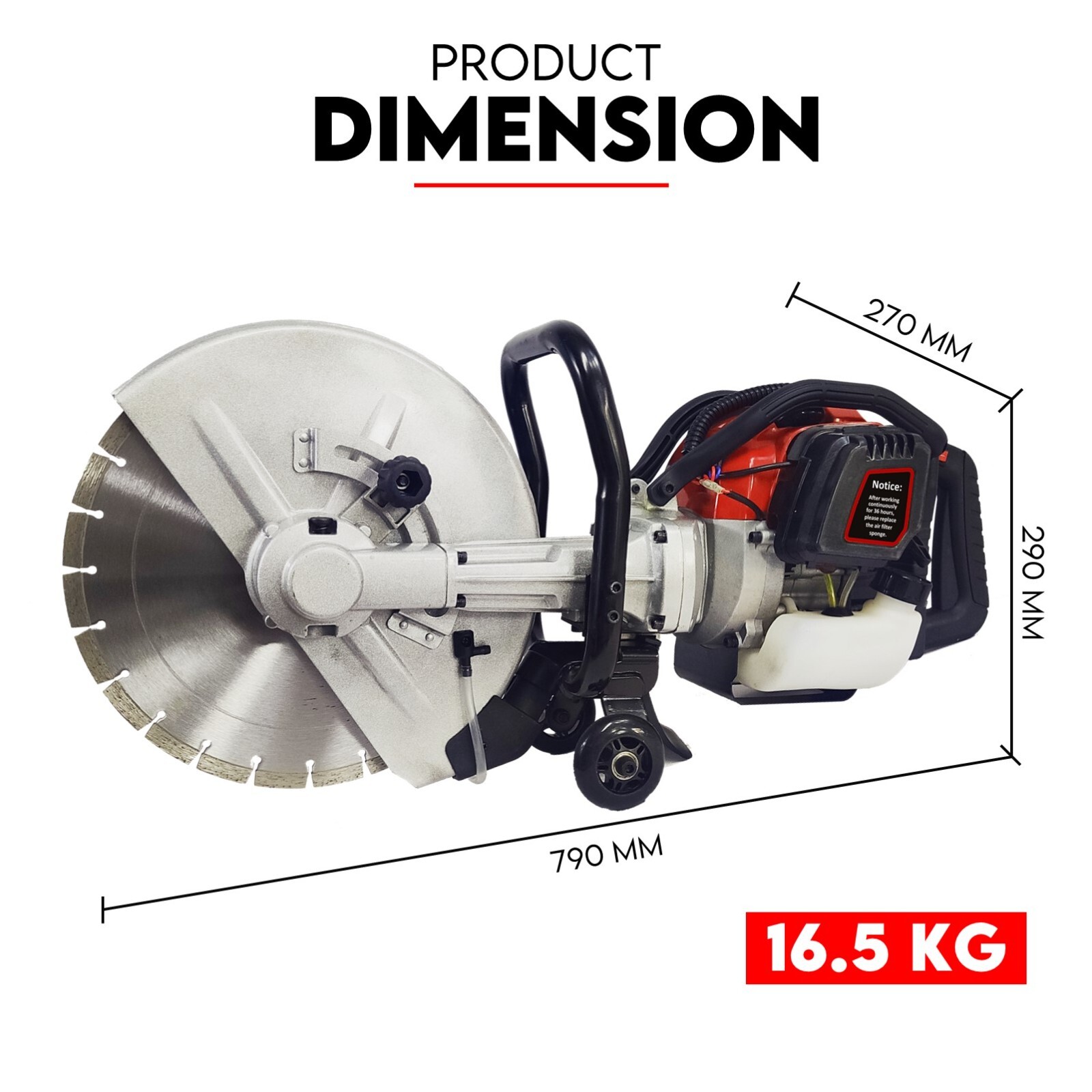 75CC Petrol Demolition Saw Concrete Cut Off Wet Demo Cutter Road Brick 350MM - Image 8