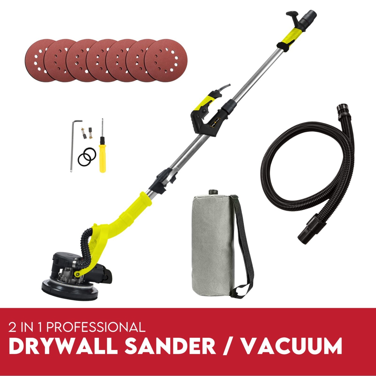 2000W Electric Drywall Sander Hand-Held Machine Plaster Wall Vacuum Bag 7-Speed - Image 1