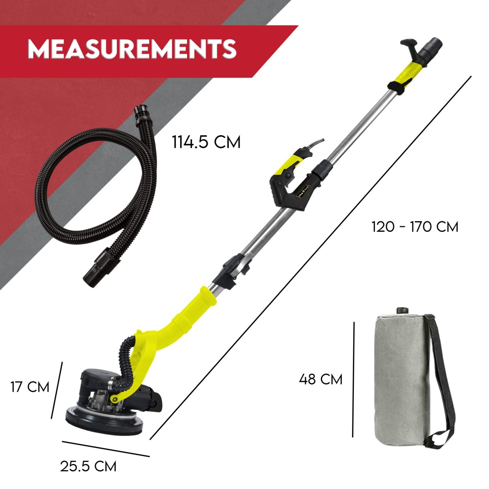 2000W Electric Drywall Sander Hand-Held Machine Plaster Wall Vacuum Bag 7-Speed - Image 2