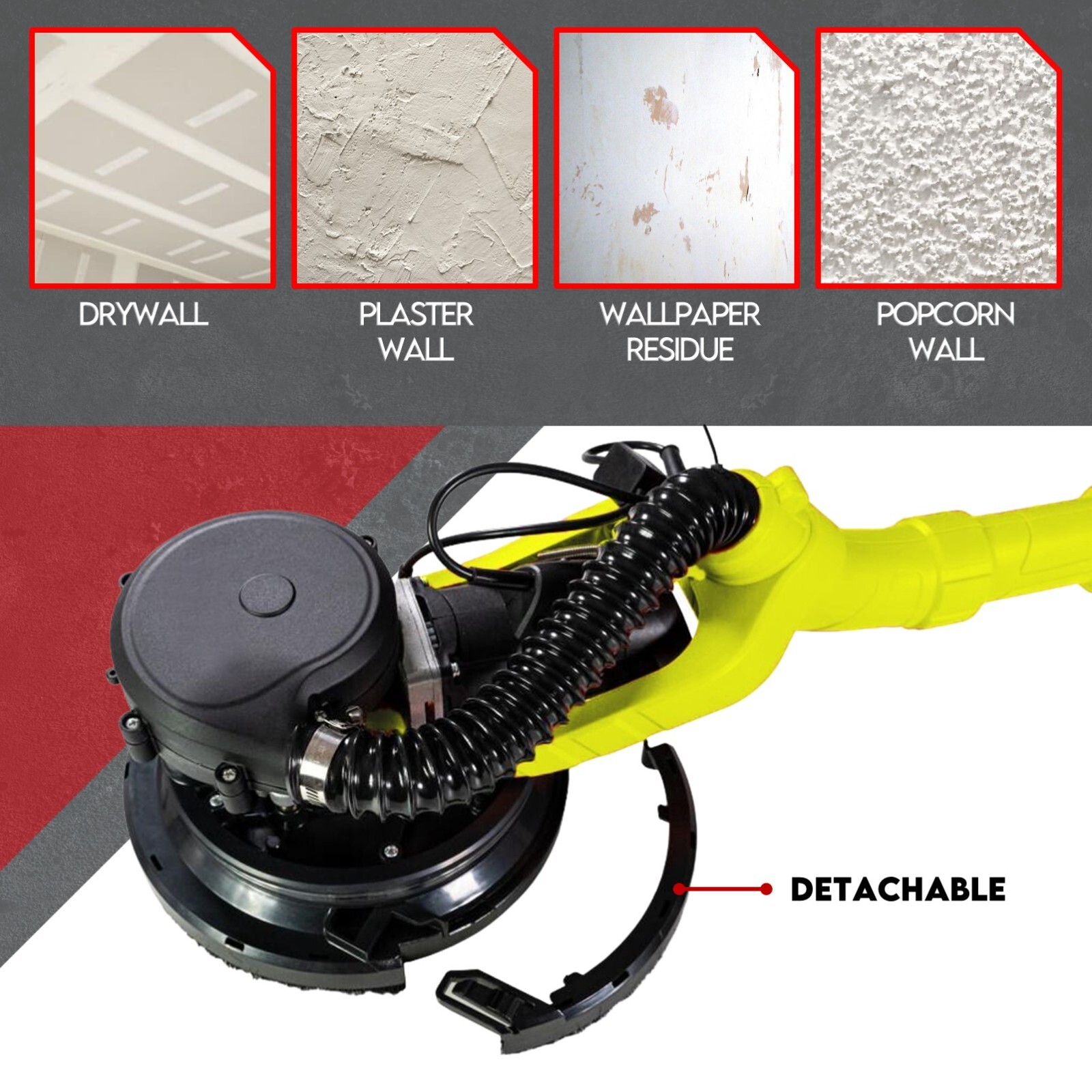 2000W Electric Drywall Sander Hand-Held Machine Plaster Wall Vacuum Bag 7-Speed - Image 6