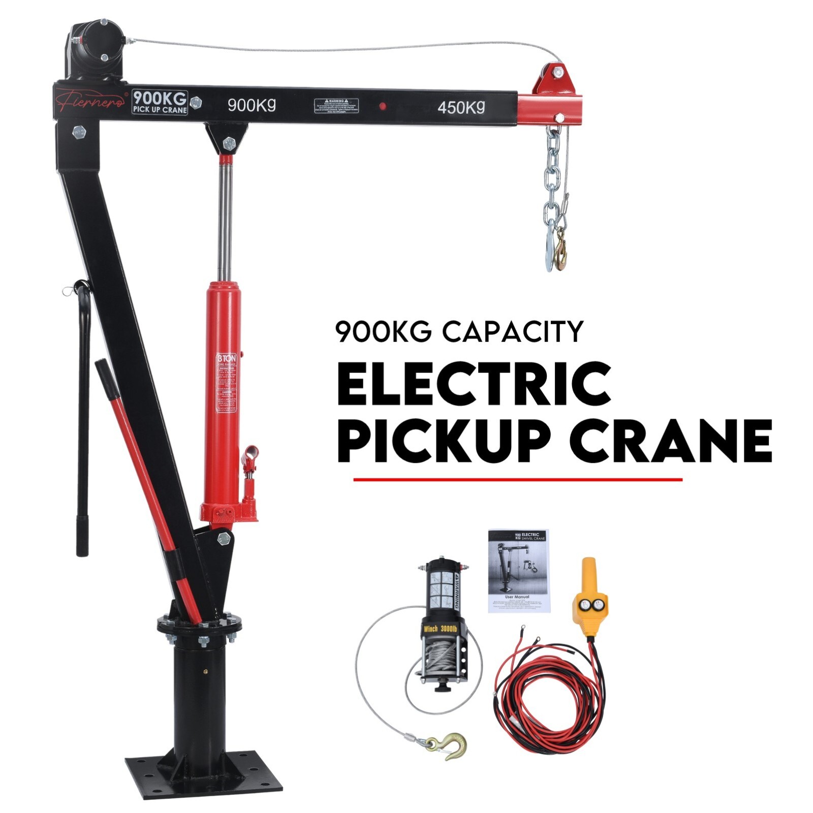 900kg Swivel Hydraulic Crane Hoist 12V Electric Jack Trailer UTE Pick up Lift - Image 1
