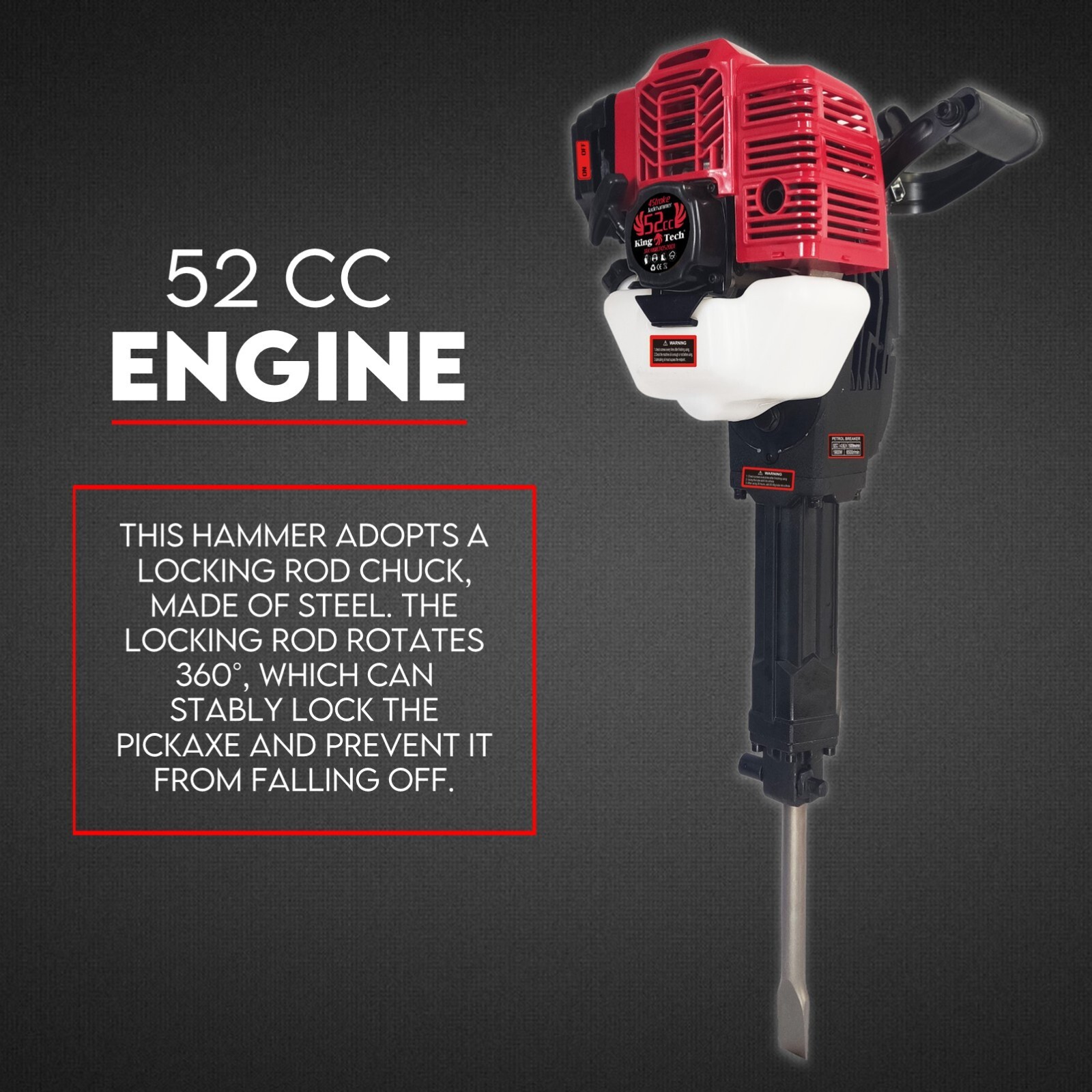 2 Stroke Petrol Demolition Jackhammer Concrete Tile Breaker 52cc Jack Hammer - Image 2