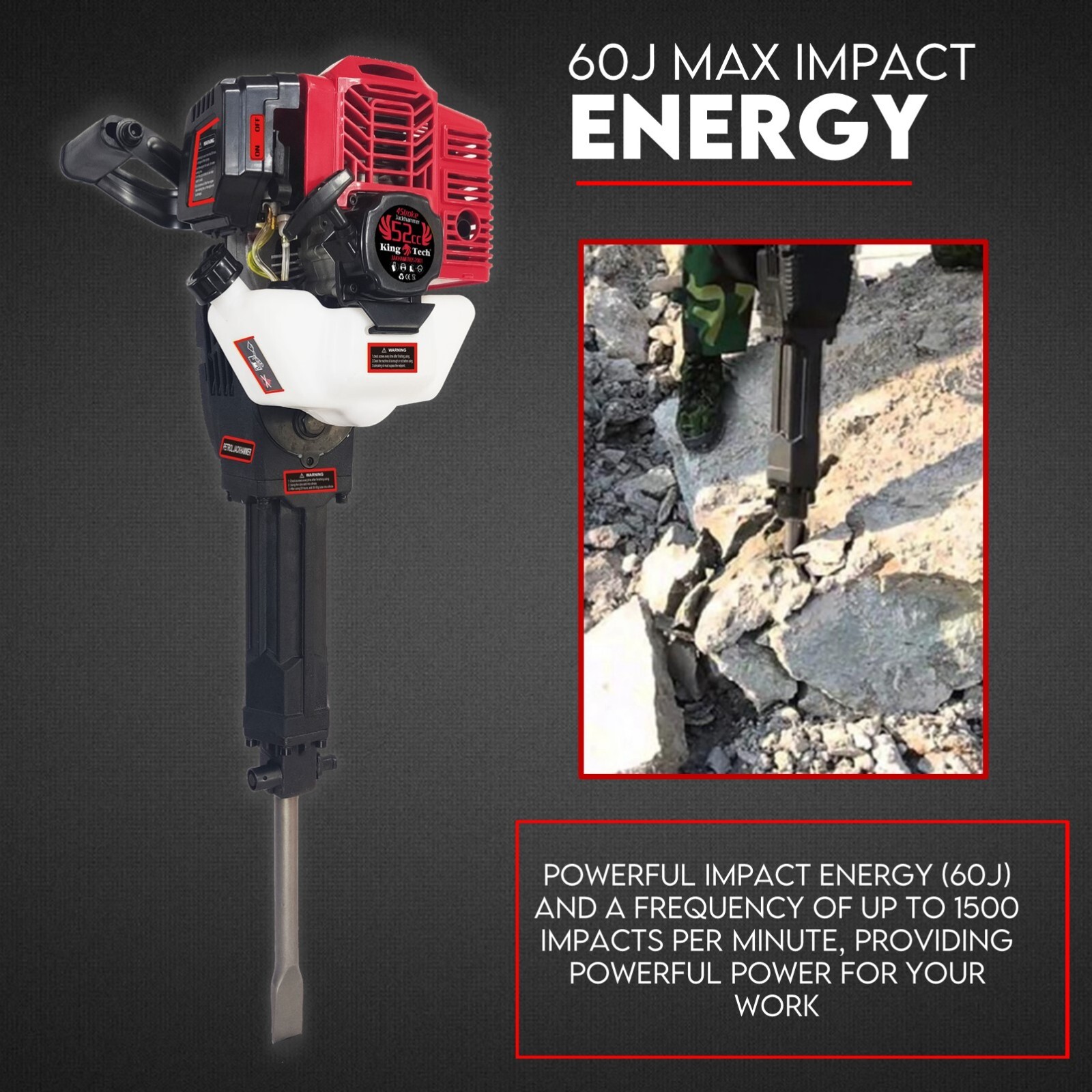 2 Stroke Petrol Demolition Jackhammer Concrete Tile Breaker 52cc Jack Hammer - Image 4