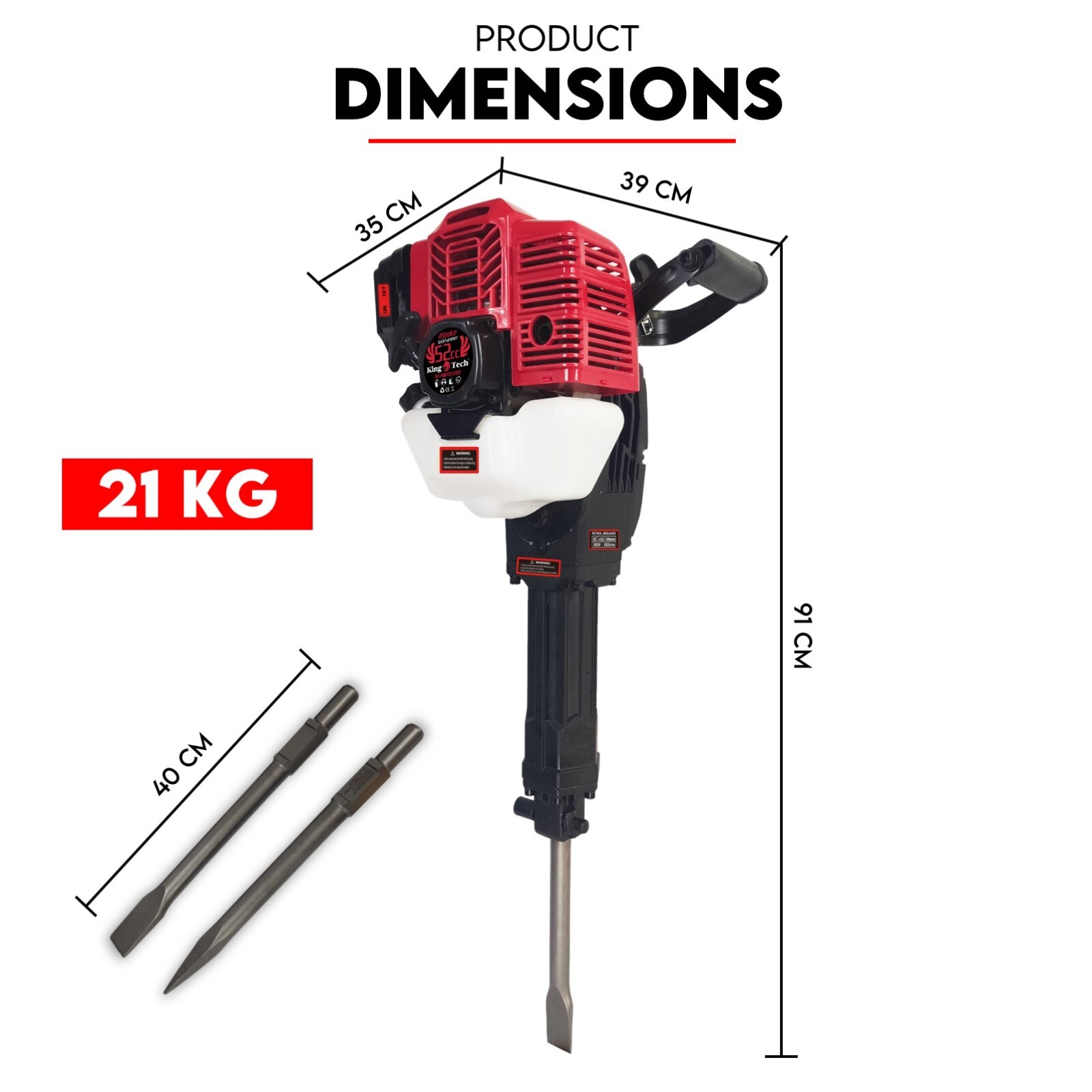 2 Stroke Petrol Demolition Jackhammer Concrete Tile Breaker 52cc Jack Hammer - Image 8