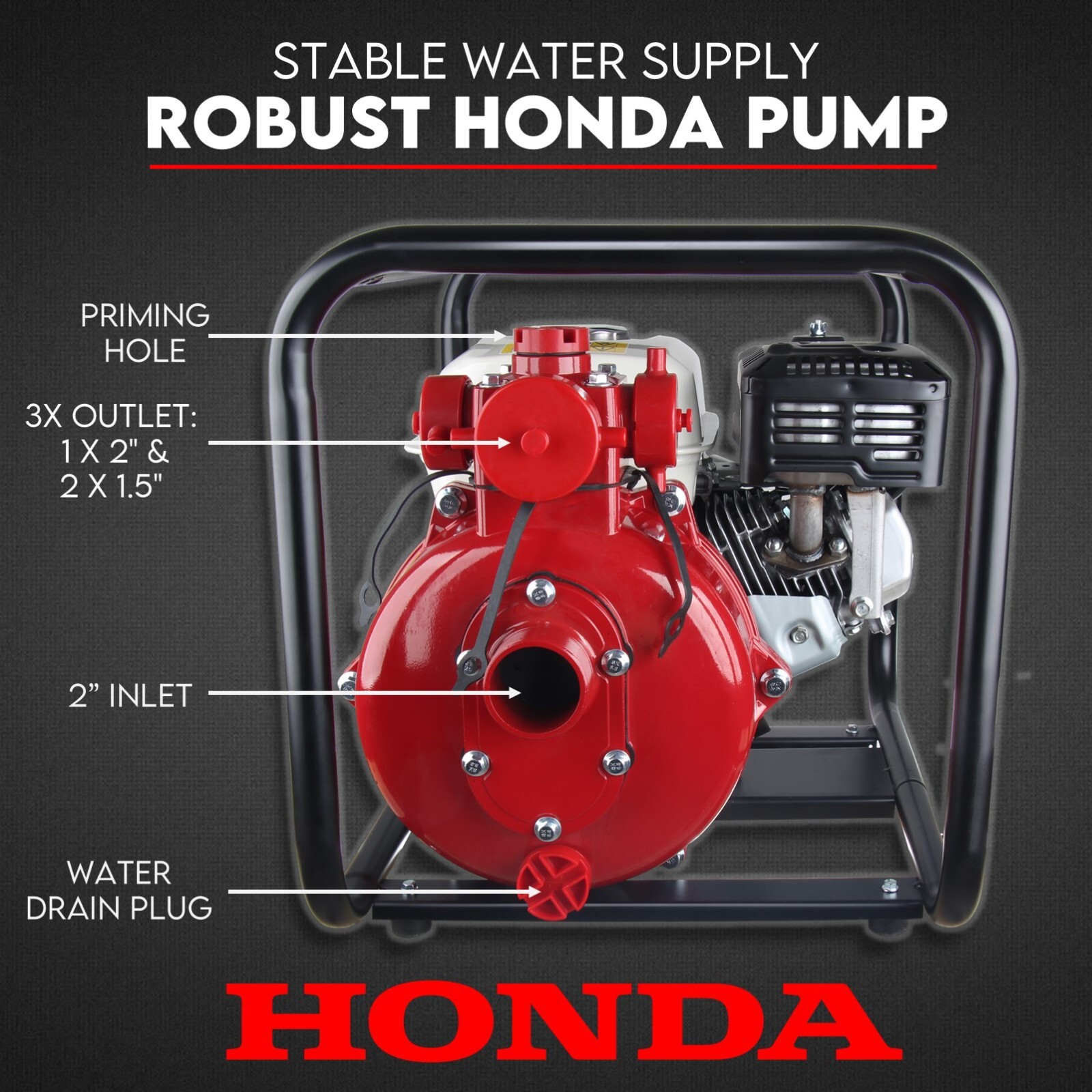 6.5HP Petrol Water Pump Honda GP200 Twin Impeller Irrigation Fire Fighting - Image 2