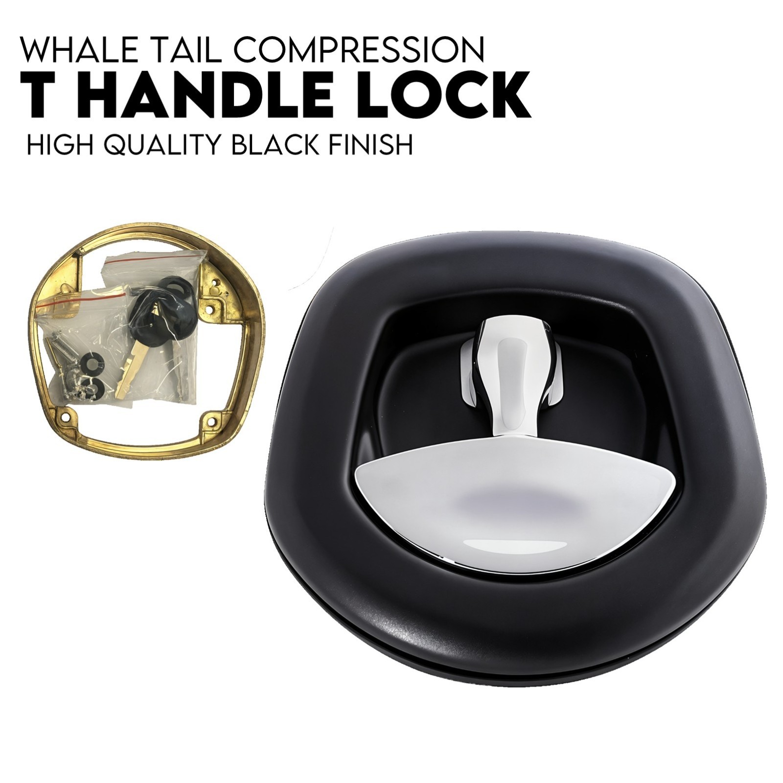 Chrome Black Whale Tail T Handle Compression Lock Toolbox Canopy UTE - Image 1