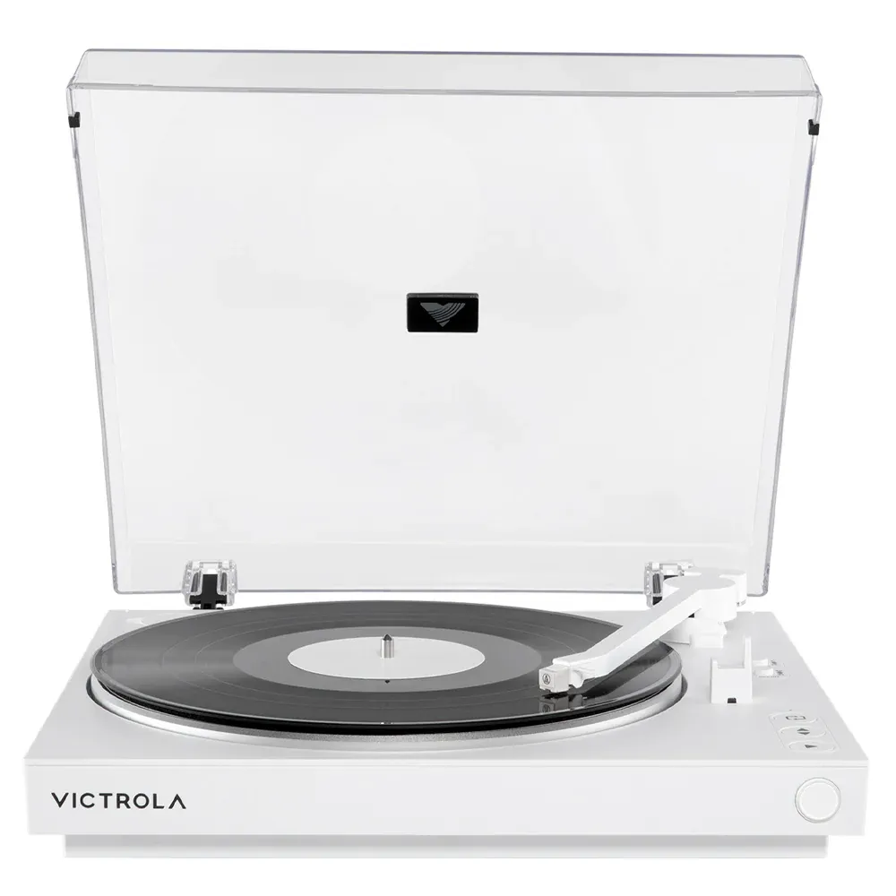 Victrola Automatic Turntable + Victrola Tempo Bookshelf Speakers Bundle - White - Image 3