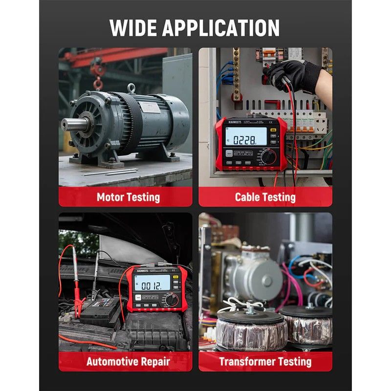 KAIWEETS Megohmmeter, Insulation Resistance Tester, Up to 100GΩ, 50V/100V/250V/500V/1000V, One-Touch DAR/PI, with AC/DC Voltage Testing for Motors, Solar, HVAC - Image 7