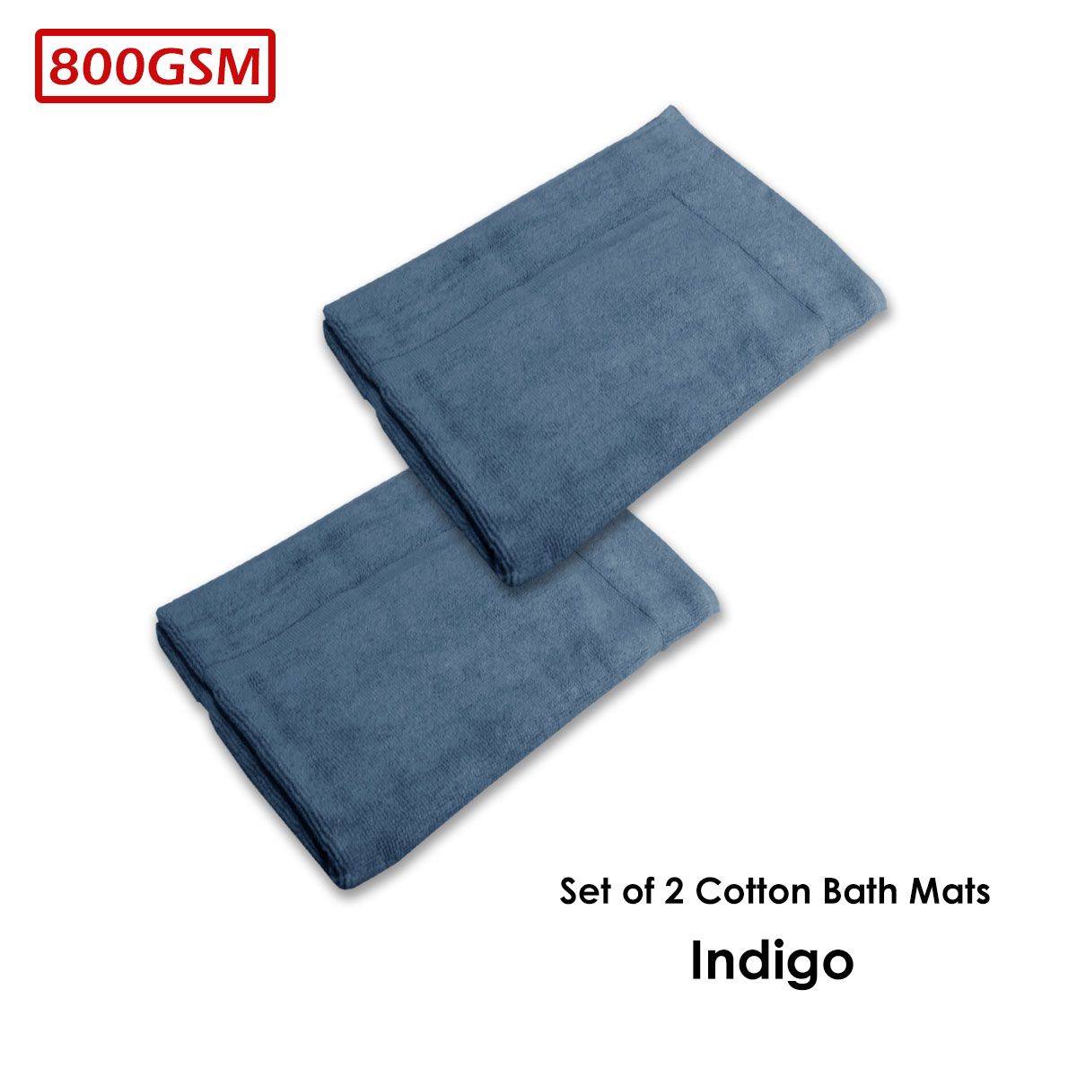 800GSM Set of 2 Cotton Bath Mats 50 x 70 cm Indigo - Image 2