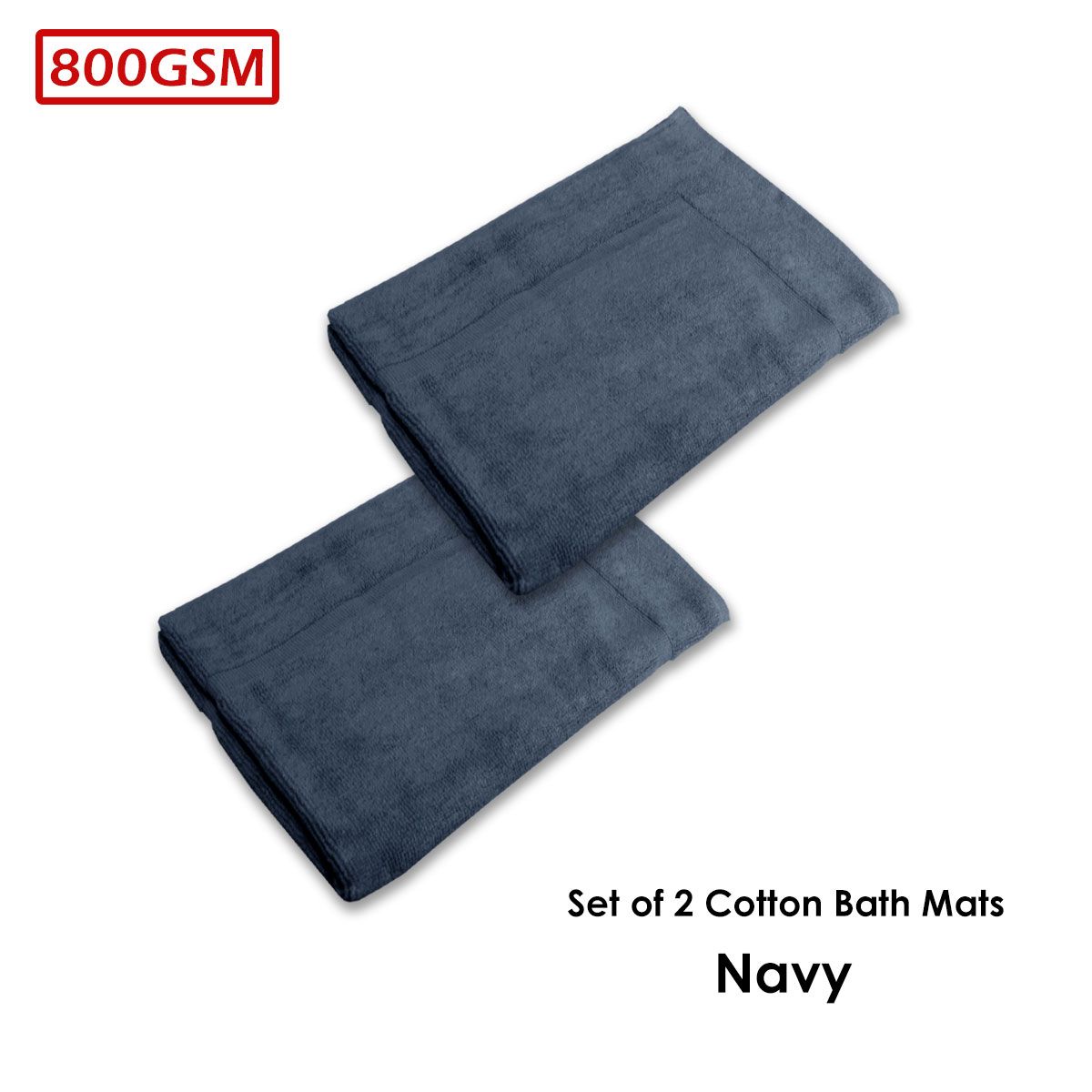 800GSM Set of 2 Cotton Bath Mats 50 x 70 cm Navy - Image 2