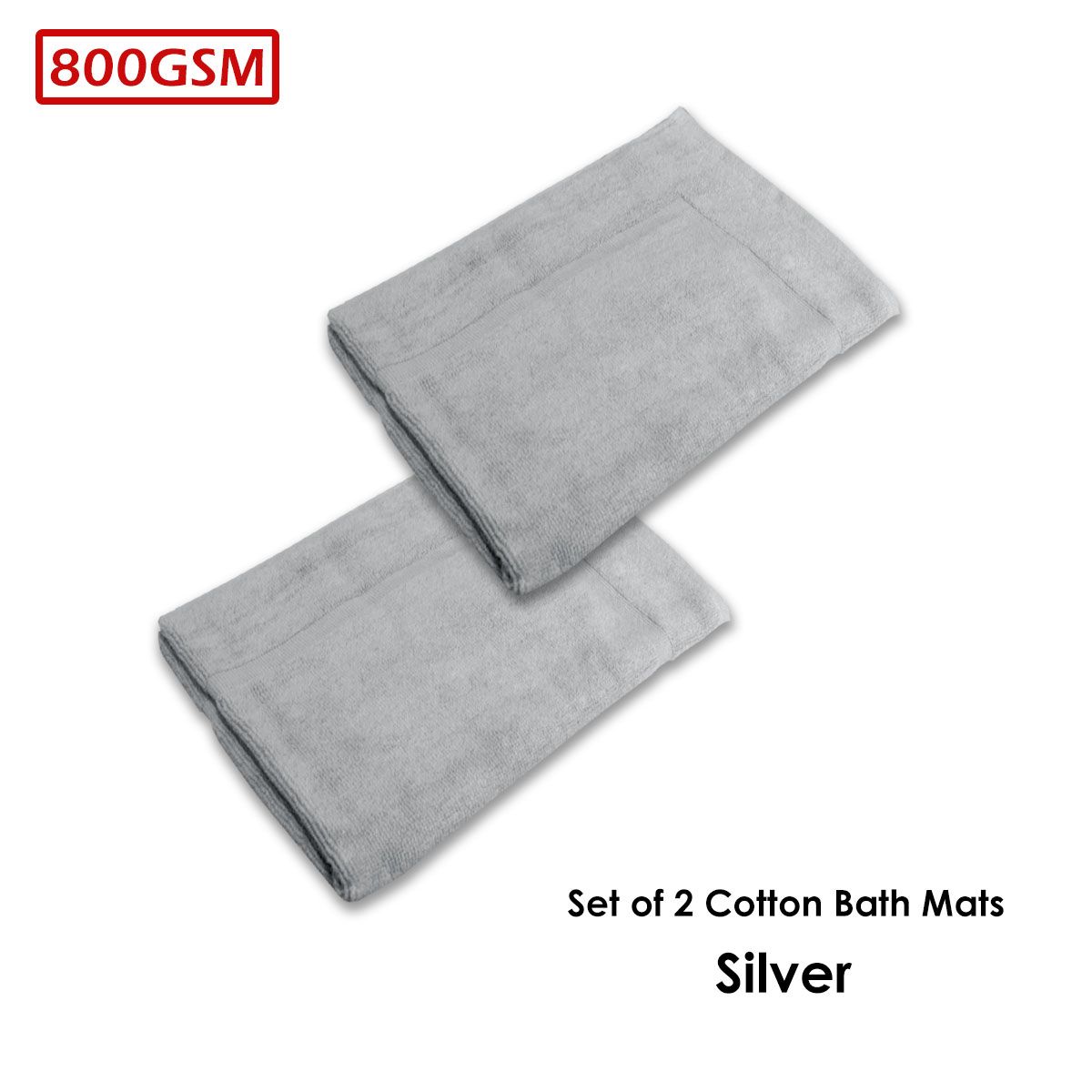 800GSM Set of 2 Cotton Bath Mats 50 x 70 cm Silver - Image 2