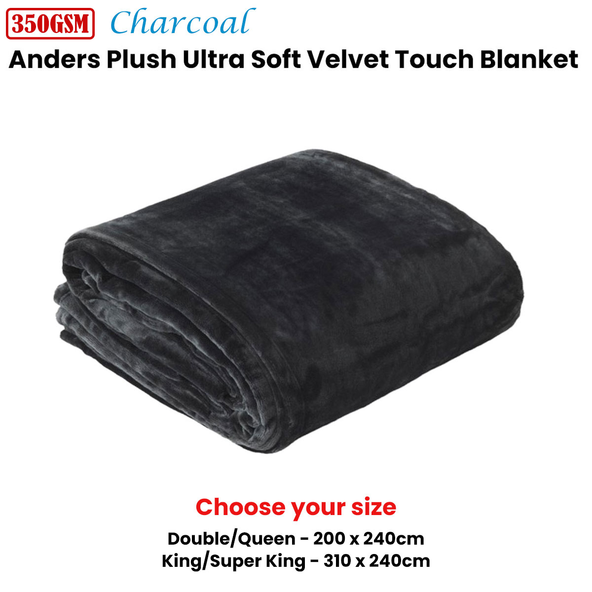 In 2 Linen 350GSM Plush Ultra Soft Velvet Touch Blanket Charcoal King/Super King - Image 2