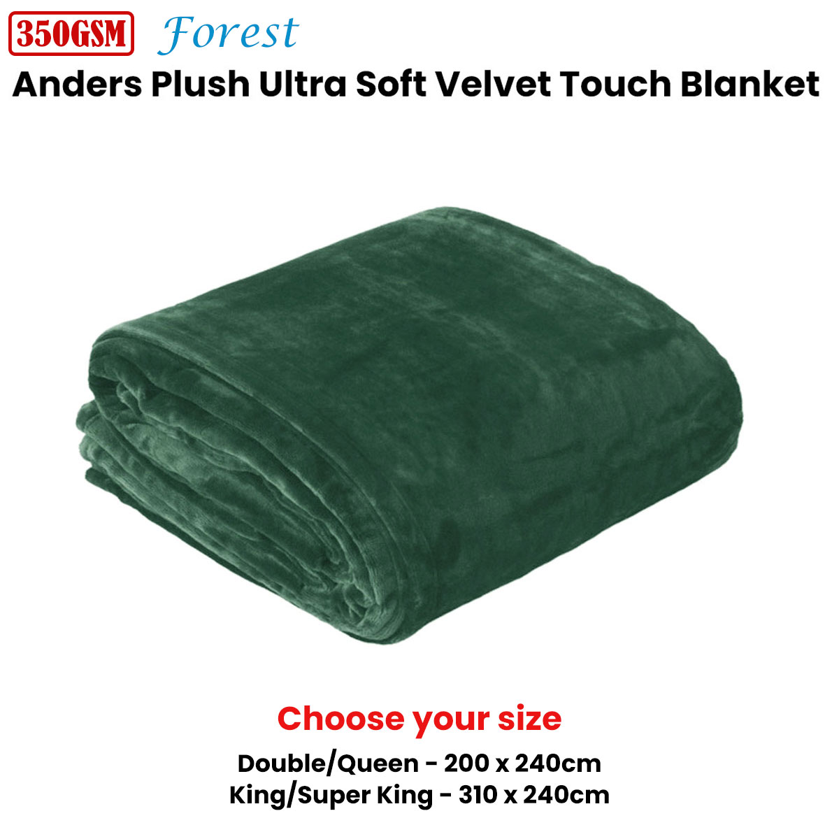 In 2 Linen 350GSM Plush Ultra Soft Velvet Touch Blanket Forest Double/Queen - Image 2