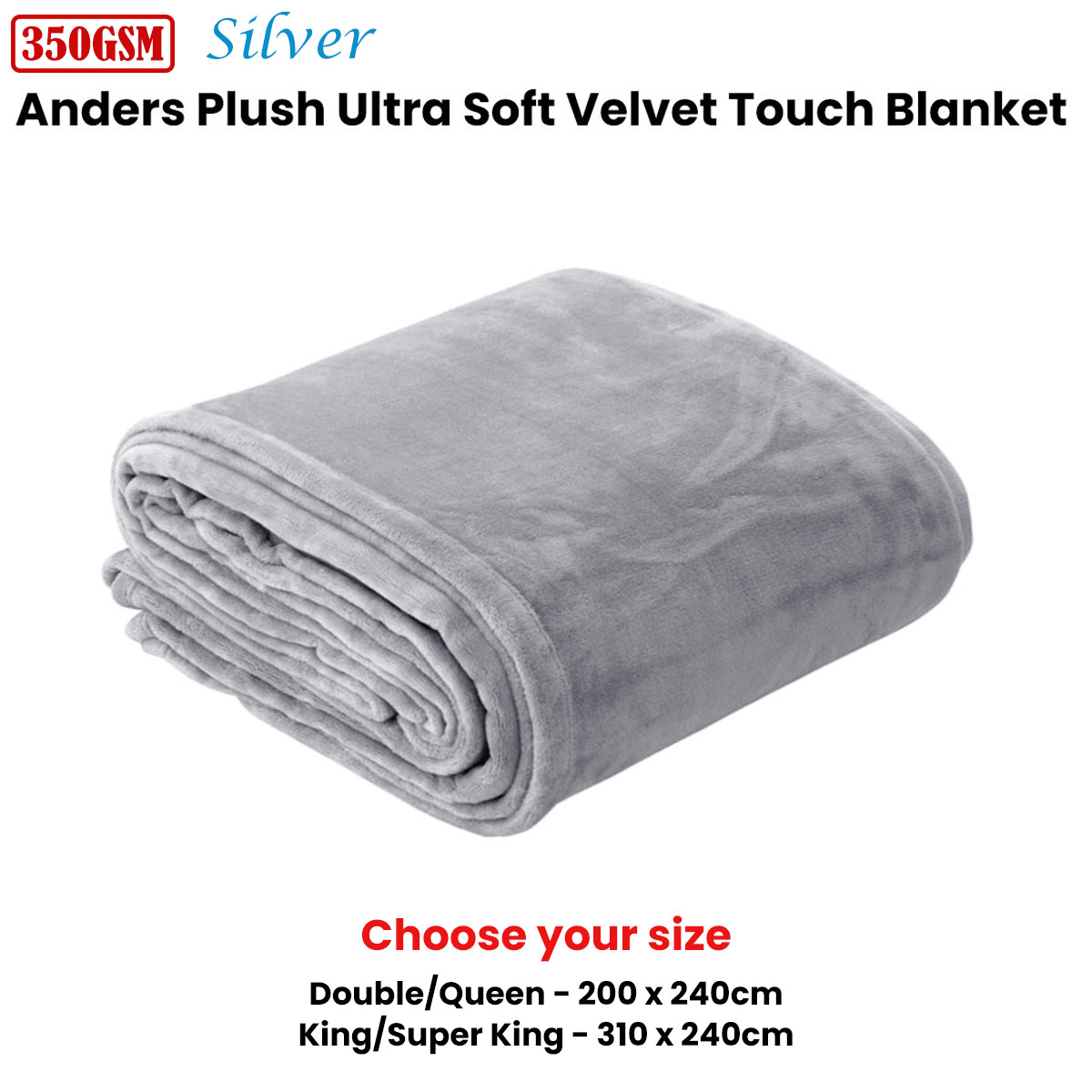 In 2 Linen 350GSM Plush Ultra Soft Velvet Touch Blanket Silver Double/Queen - Image 2