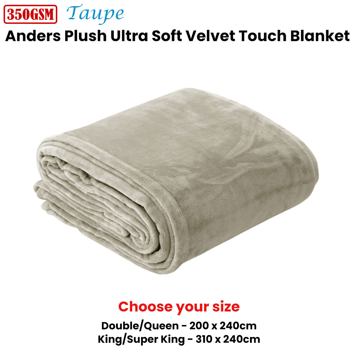In 2 Linen 350GSM Plush Ultra Soft Velvet Touch Blanket Taupe King/Super King - Image 2
